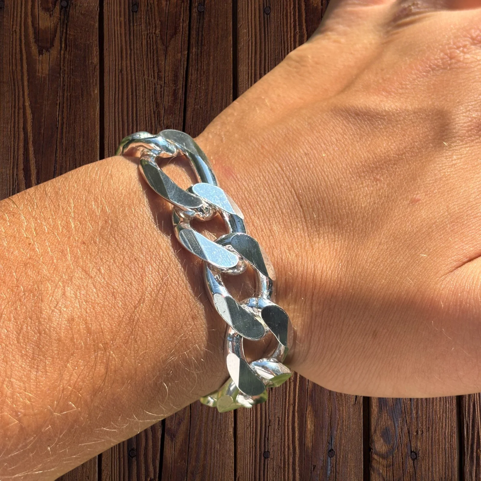 925 Sterling Silver 16mm Figaro Bracelet - Image 7