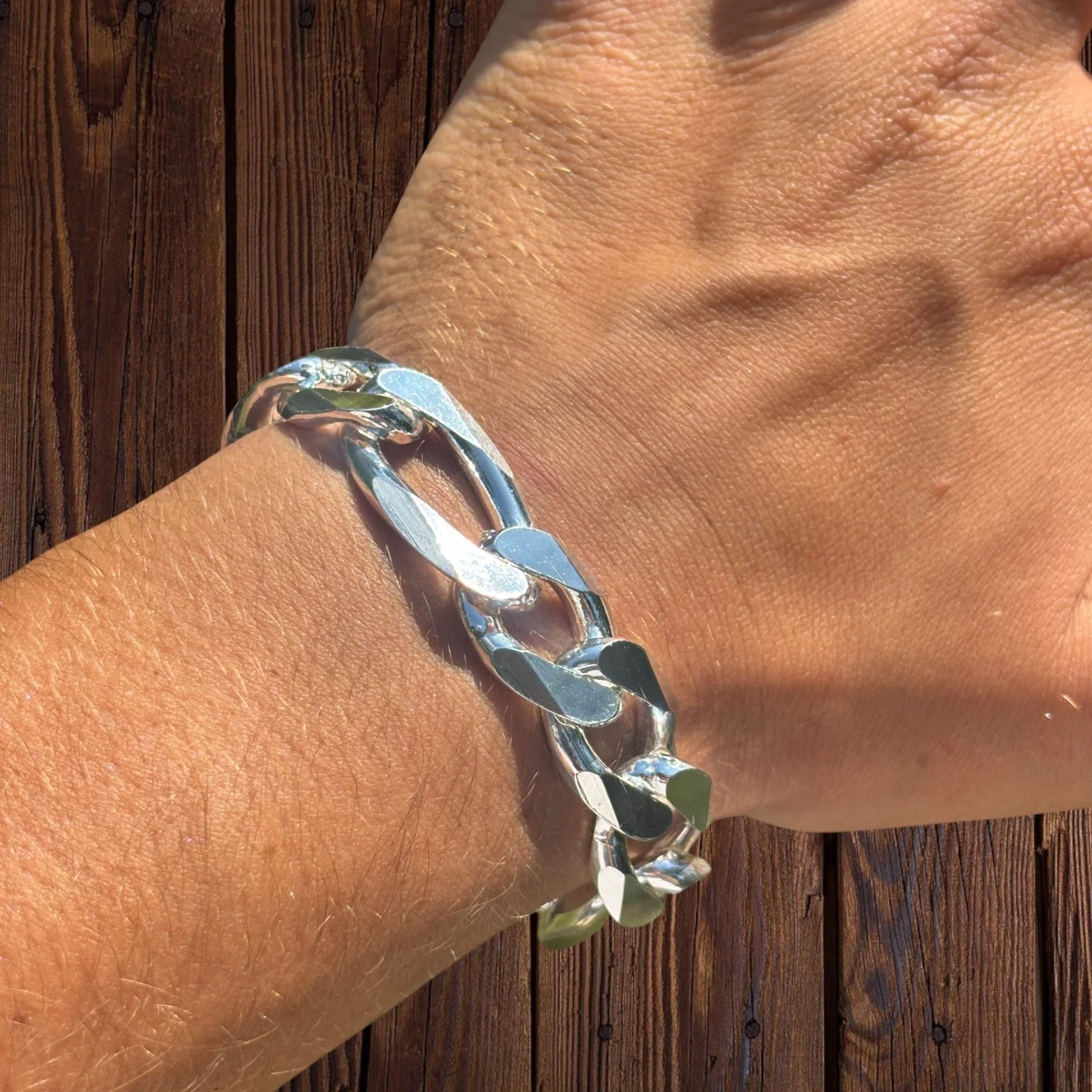 925 Sterling Silver 16mm Figaro Bracelet - Image 8