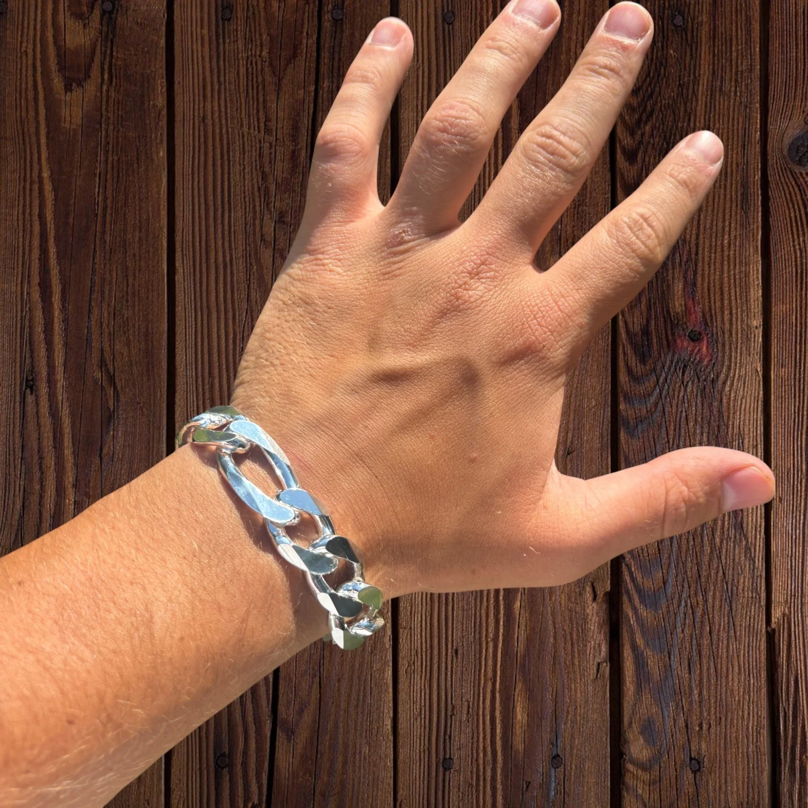 925 Sterling Silver 16mm Figaro Bracelet - Image 9
