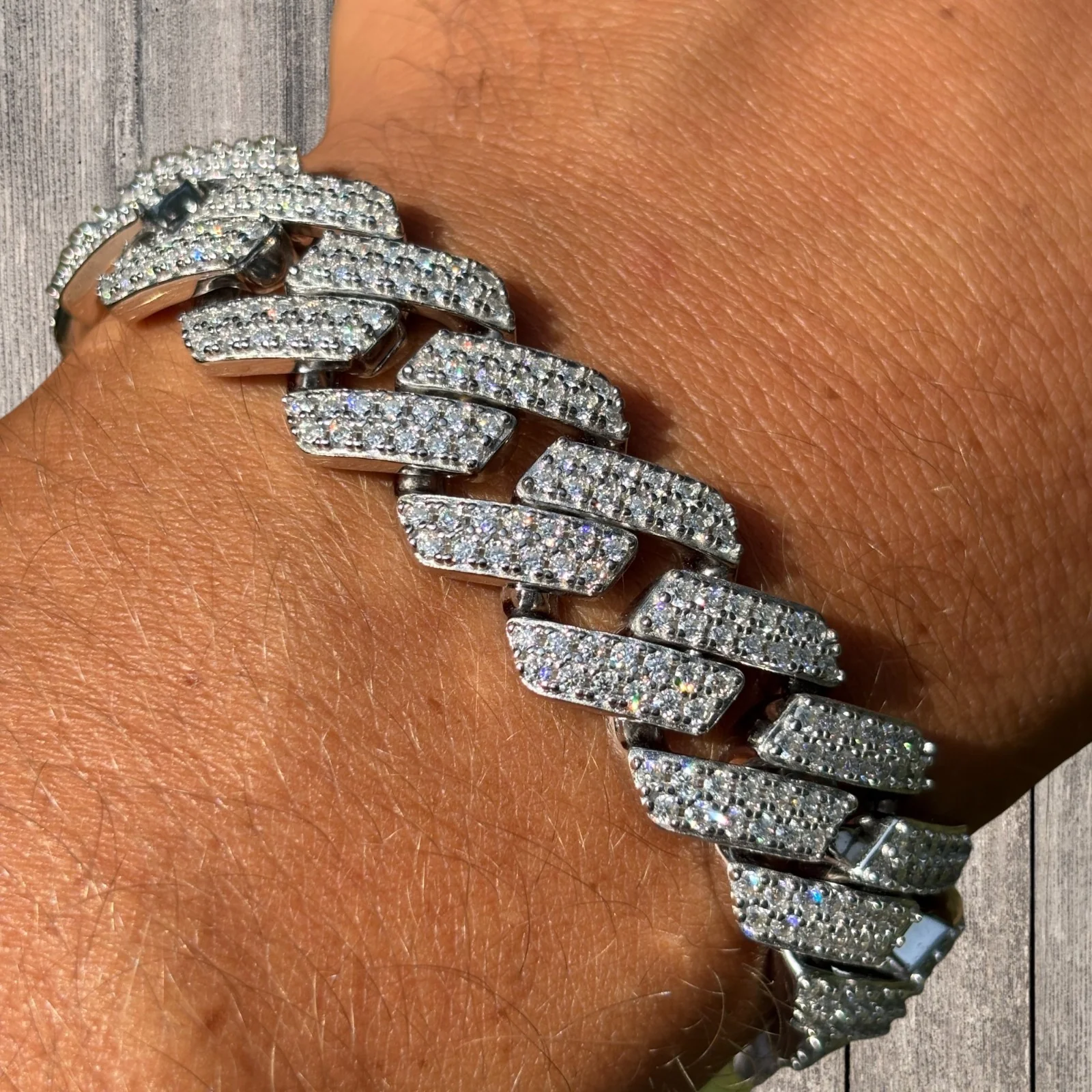 925 Sterling Silver 16mm Moissanite Cuban Prong Bracelet - Image 10
