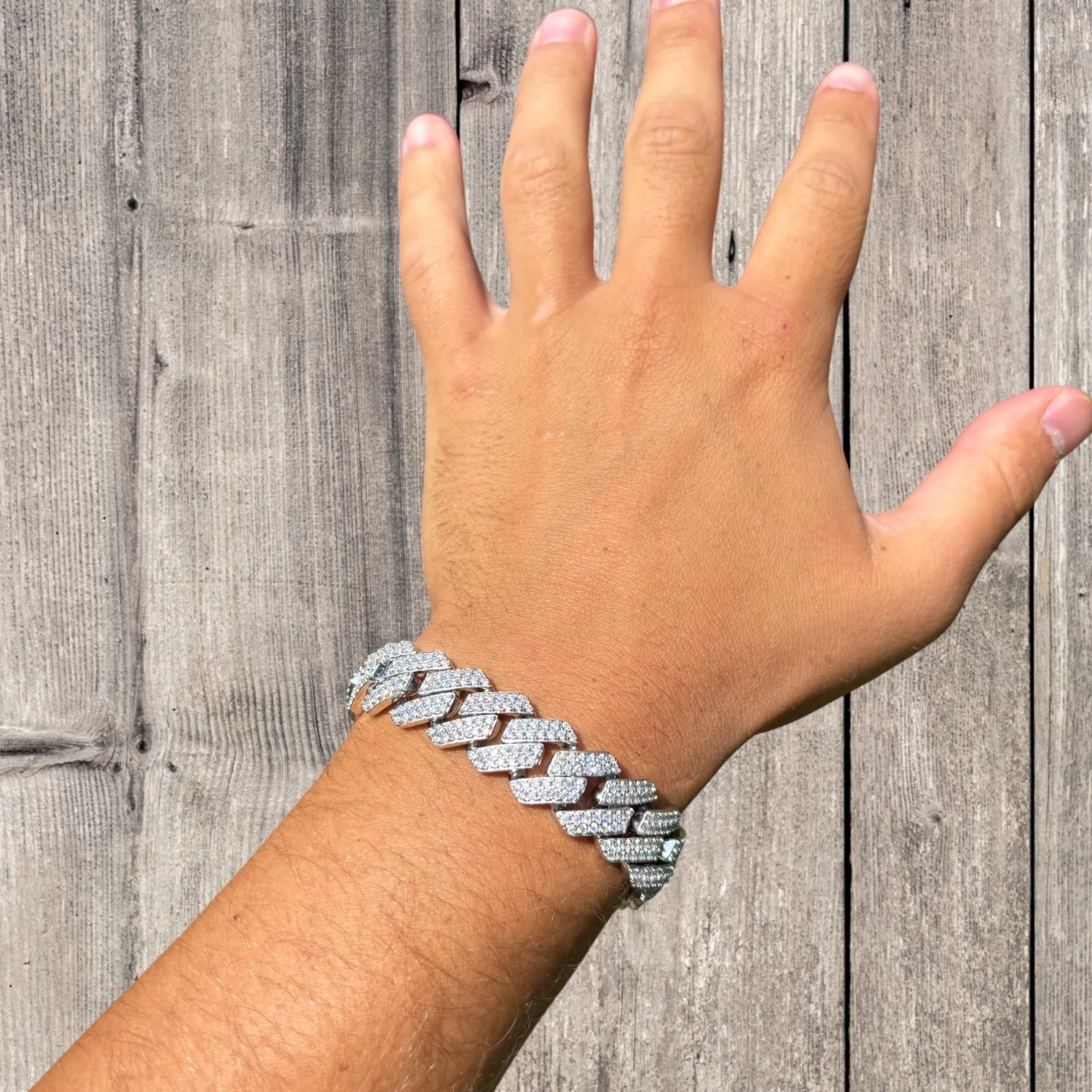 925 Sterling Silver 16mm Moissanite Cuban Prong Bracelet - Image 11