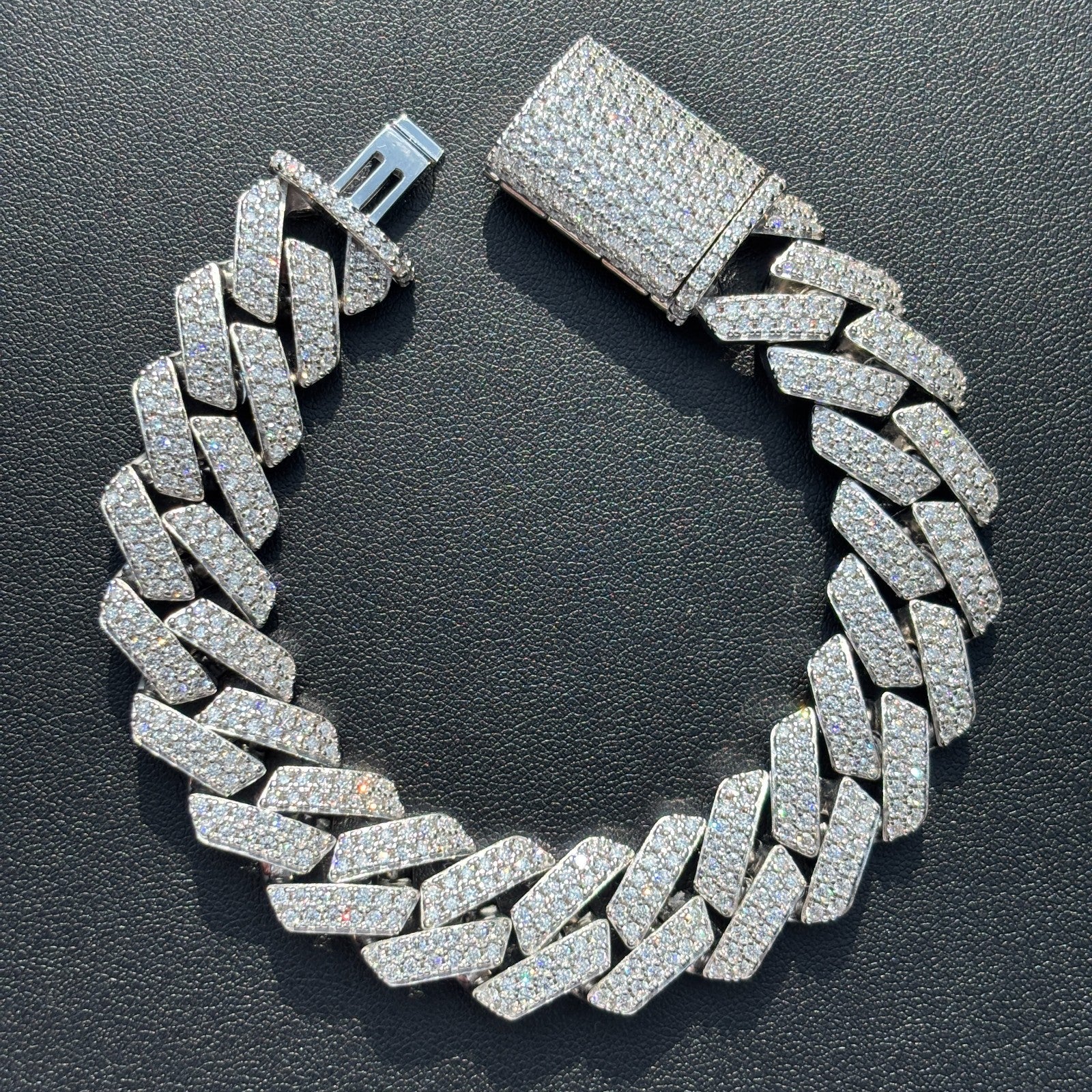 925 Sterling Silver 16mm Moissanite Cuban Prong Bracelet - Image 13