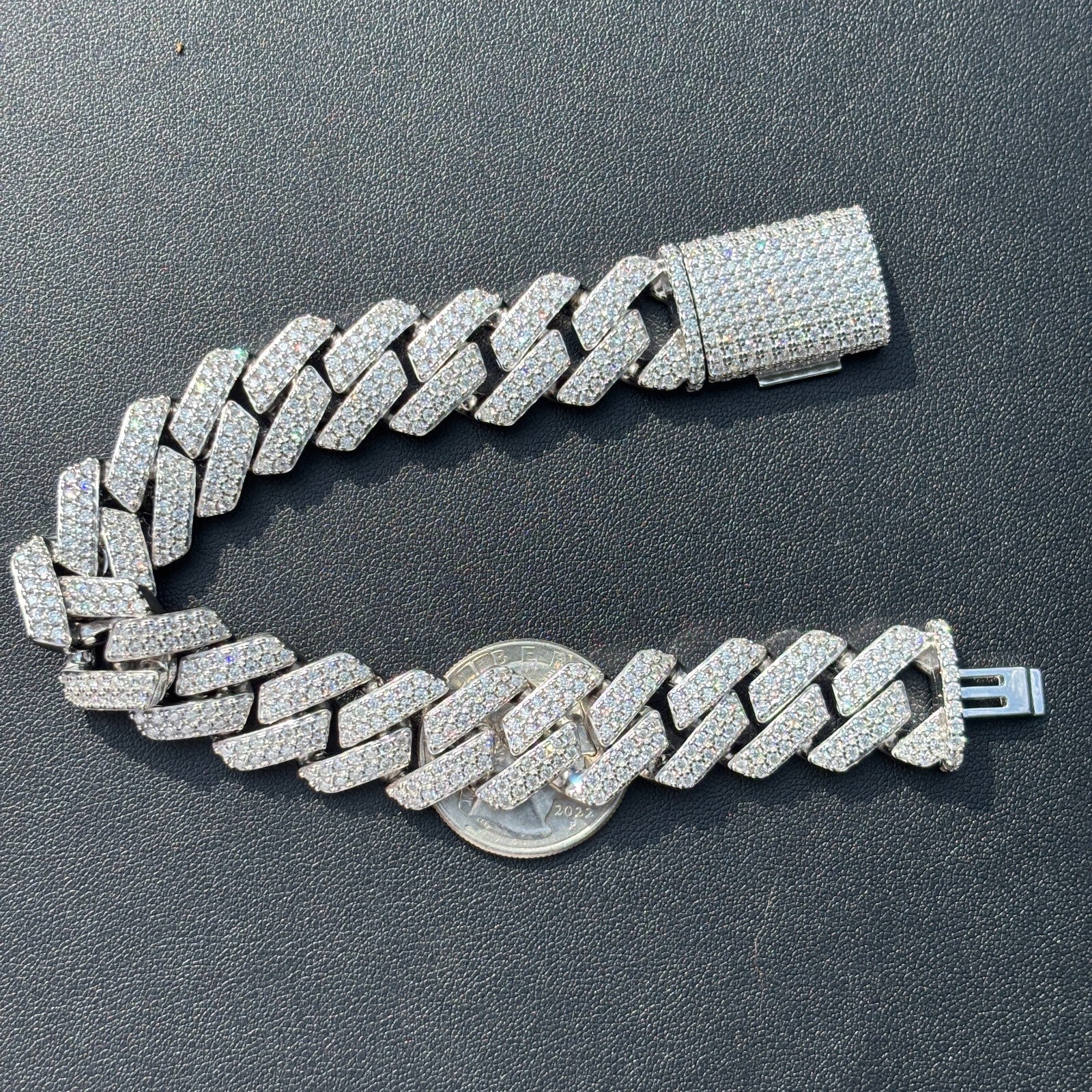 925 Sterling Silver 16mm Moissanite Cuban Prong Bracelet - Image 14