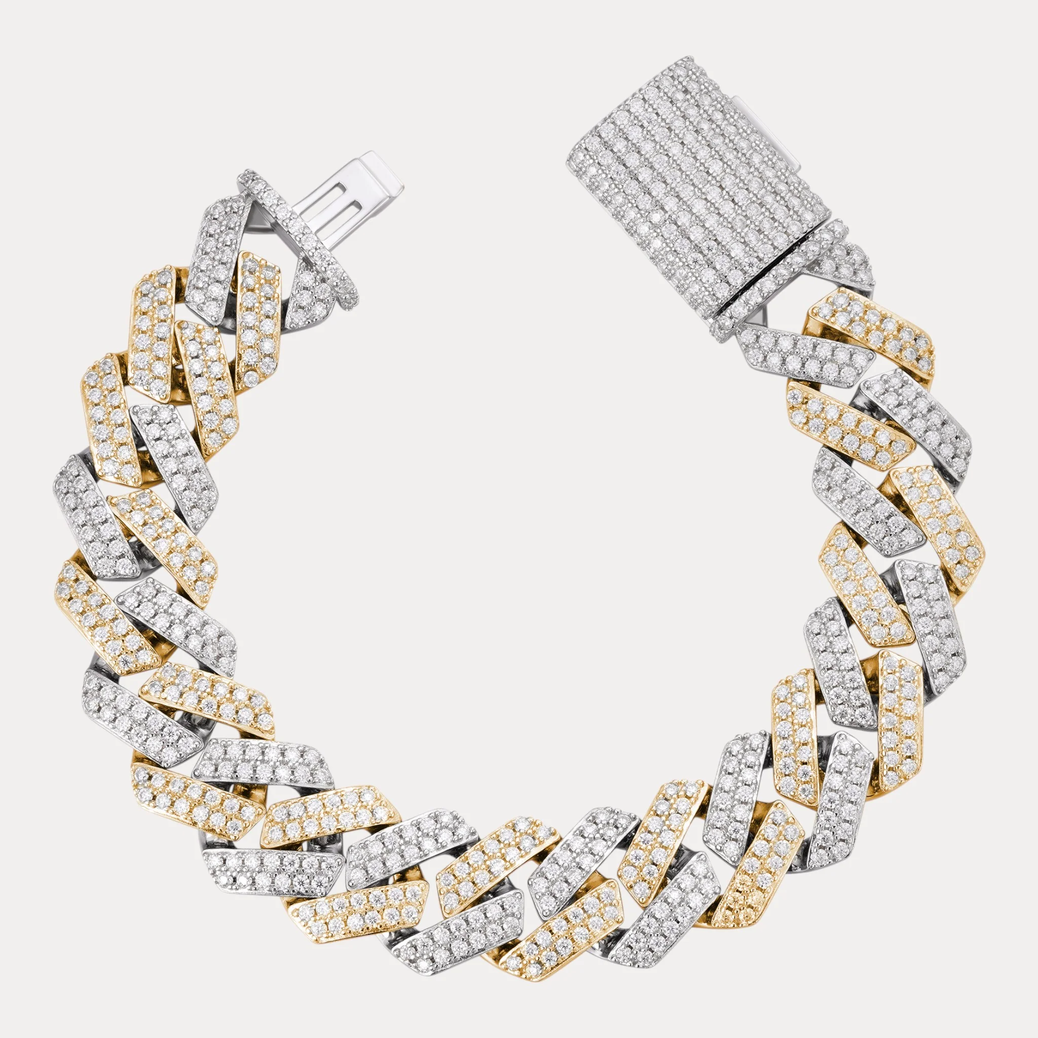925 Sterling Silver 16mm Moissanite Cuban Prong Bracelet - Image 2