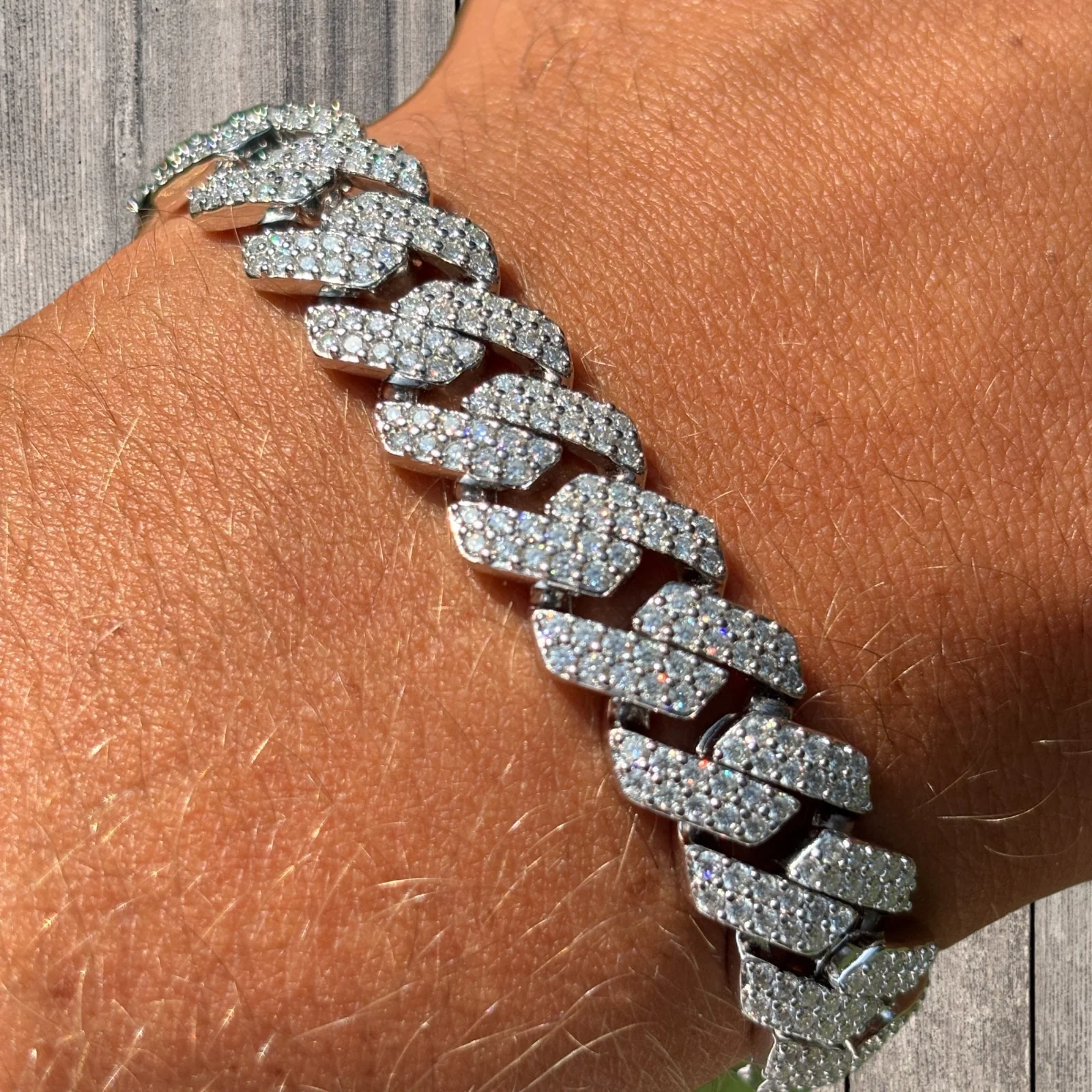 925 Sterling Silver 16mm Moissanite Cuban Prong Bracelet - Image 6