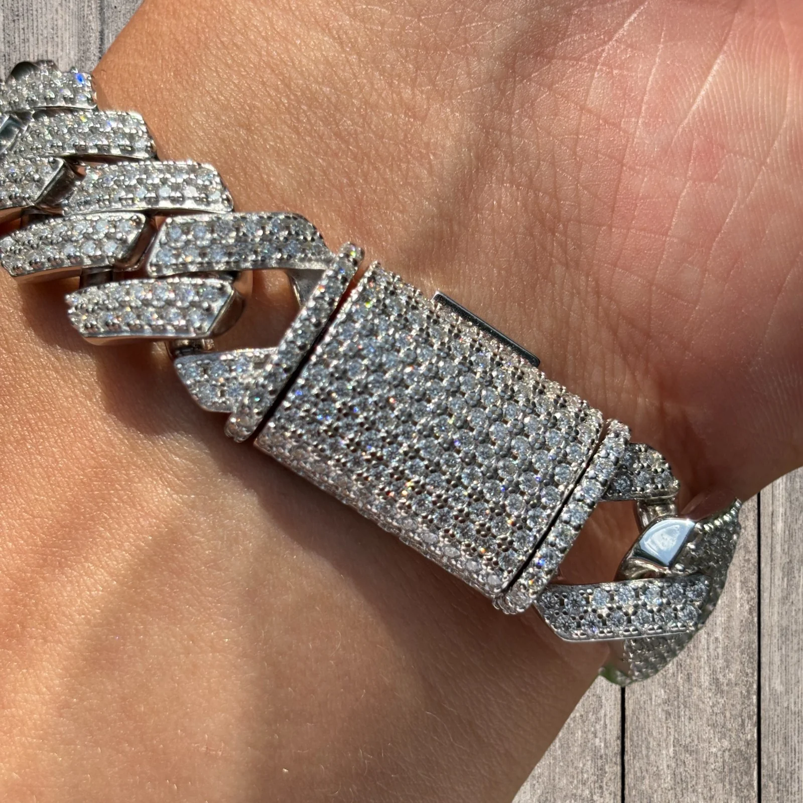 925 Sterling Silver 16mm Moissanite Cuban Prong Bracelet - Image 8