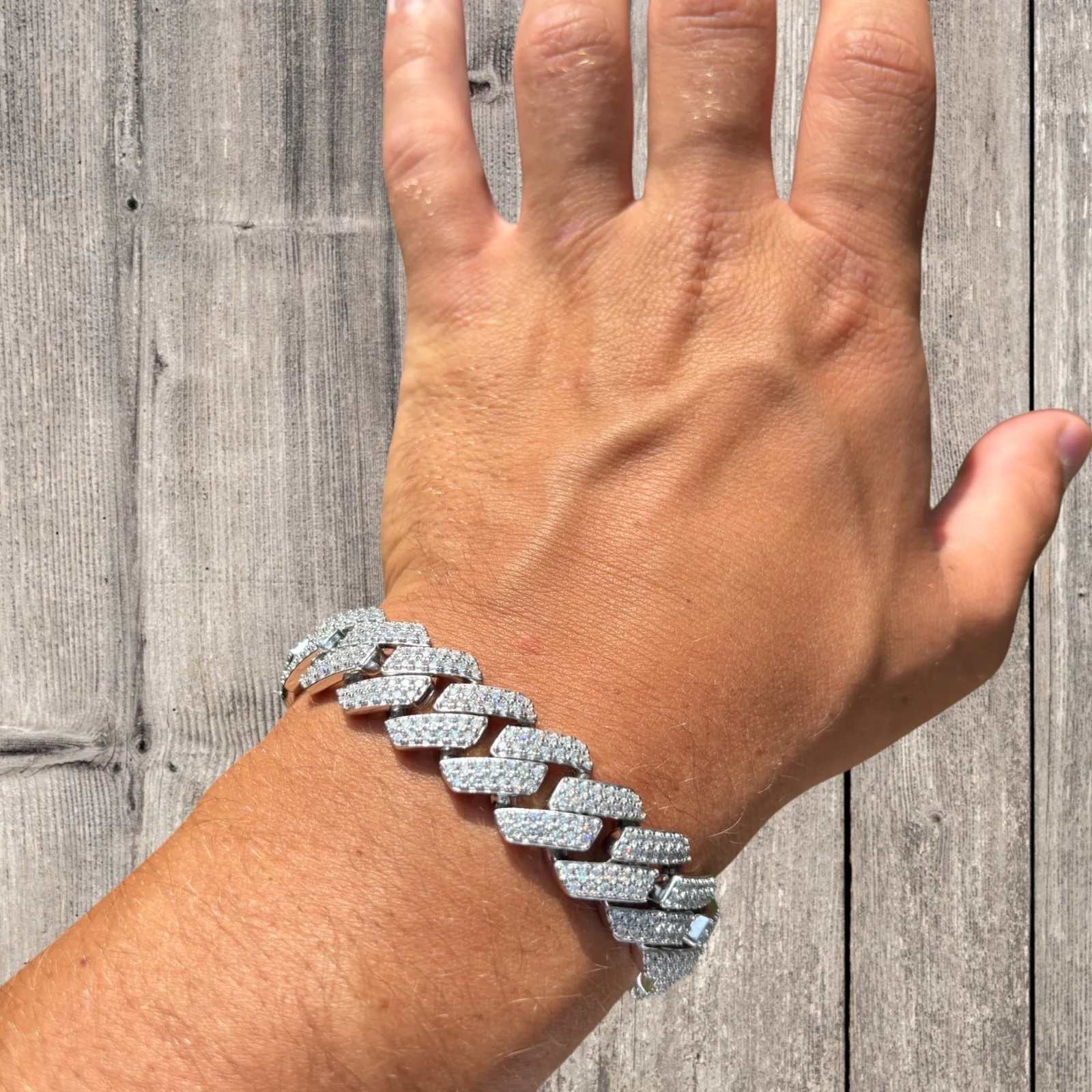 925 Sterling Silver 16mm Moissanite Cuban Prong Bracelet - Image 9
