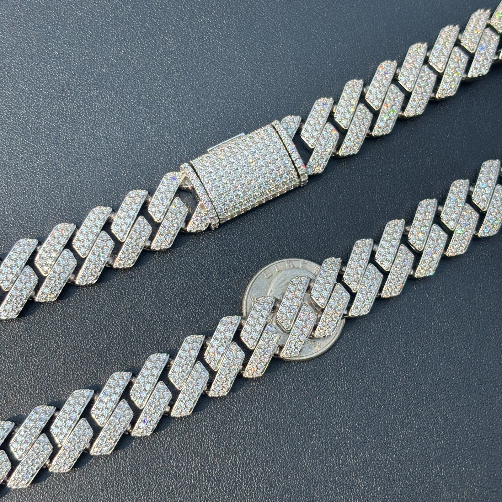 925 Sterling Silver 16mm Moissanite Miami Cuban Prong Chain Necklace - Image 15