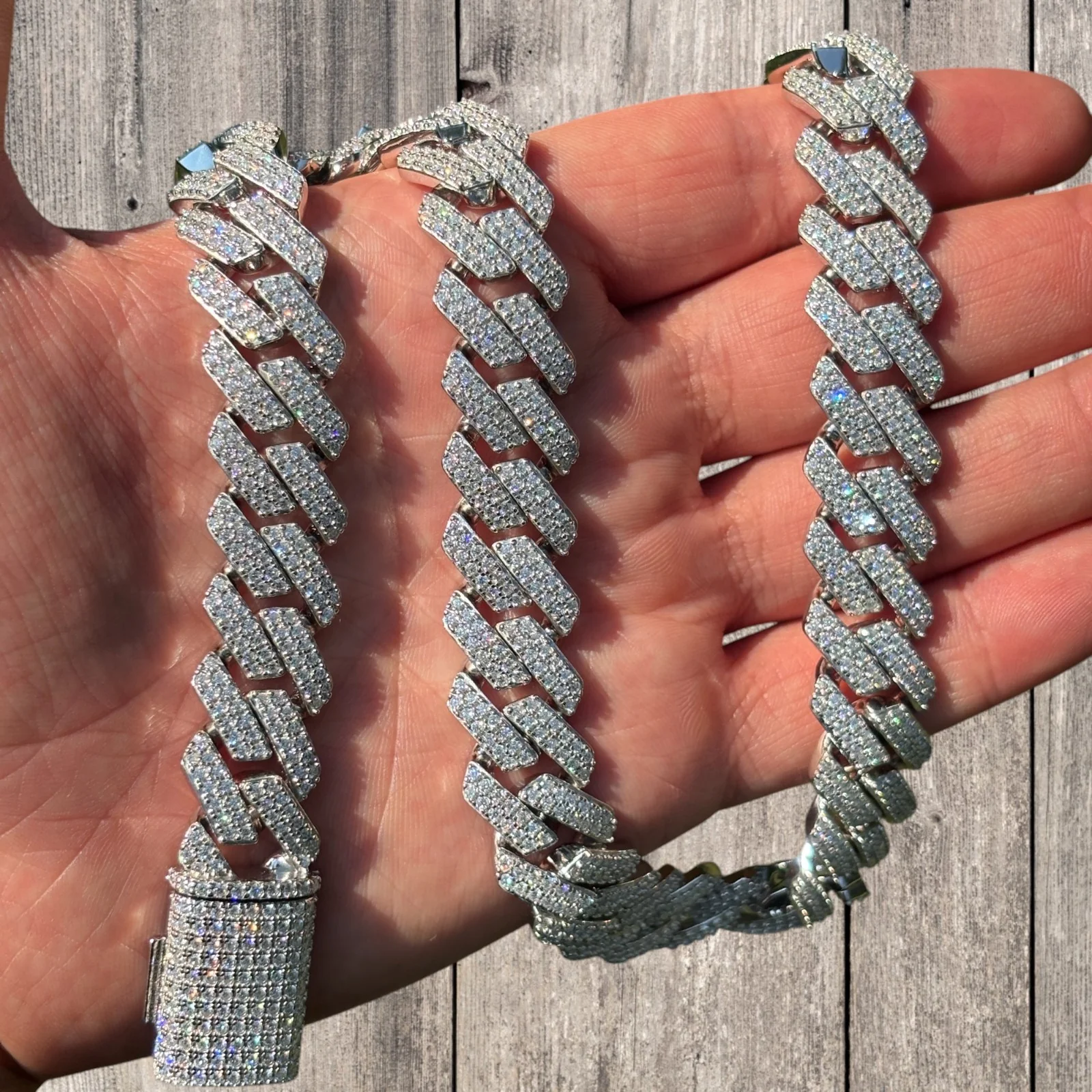 925 Sterling Silver 16mm Moissanite Miami Cuban Prong Chain Necklace - Image 9
