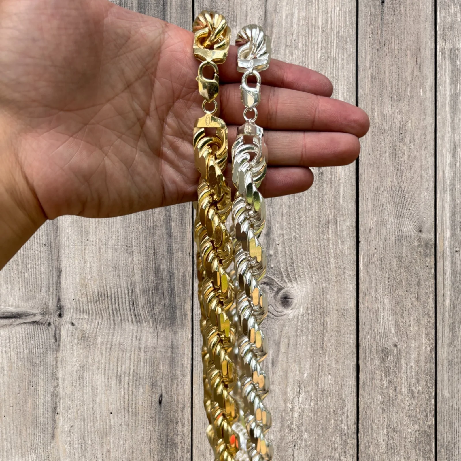 925 Sterling Silver 16mm Diamond Cut Rope Chain Necklace - Image 10