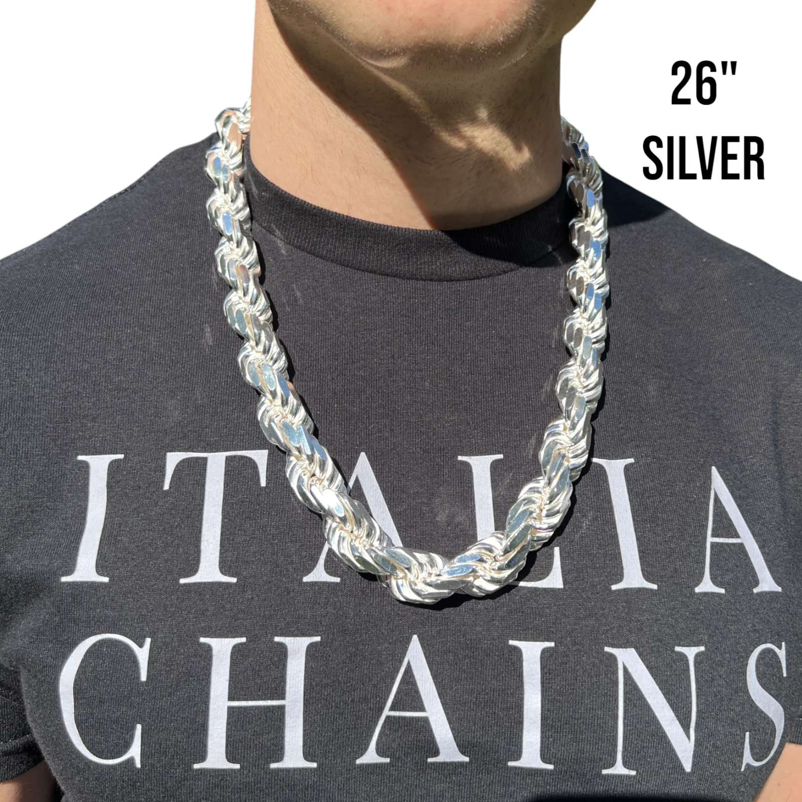 925 Sterling Silver 16mm Diamond Cut Rope Chain Necklace - Image 12