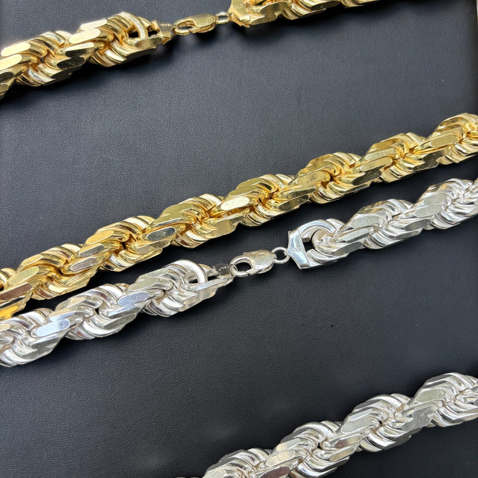 925 Sterling Silver 16mm Diamond Cut Rope Chain Necklace - Image 3