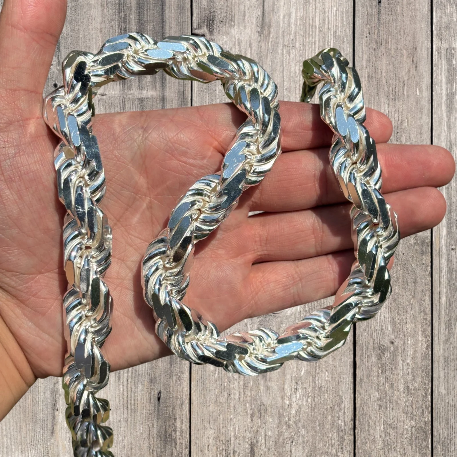 925 Sterling Silver 16mm Diamond Cut Rope Chain Necklace - Image 5