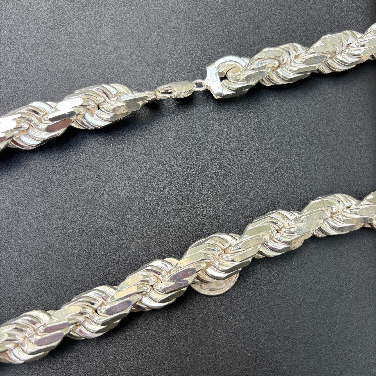 925 Sterling Silver 16mm Diamond Cut Rope Chain Necklace - Image 9