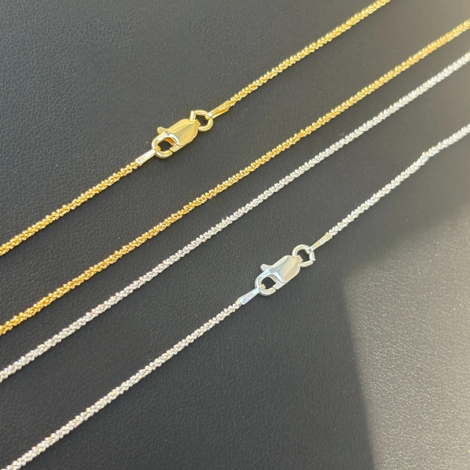 925 Sterling Silver 1mm Sparkle Rock Chain Necklace - Image 10