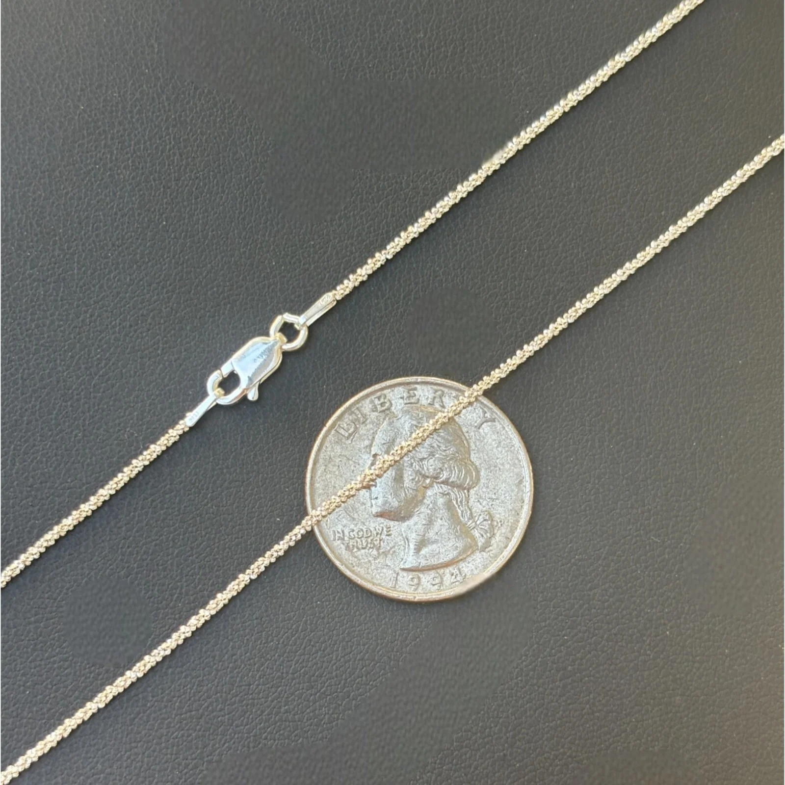 925 Sterling Silver 1mm Sparkle Rock Chain Necklace - Image 11