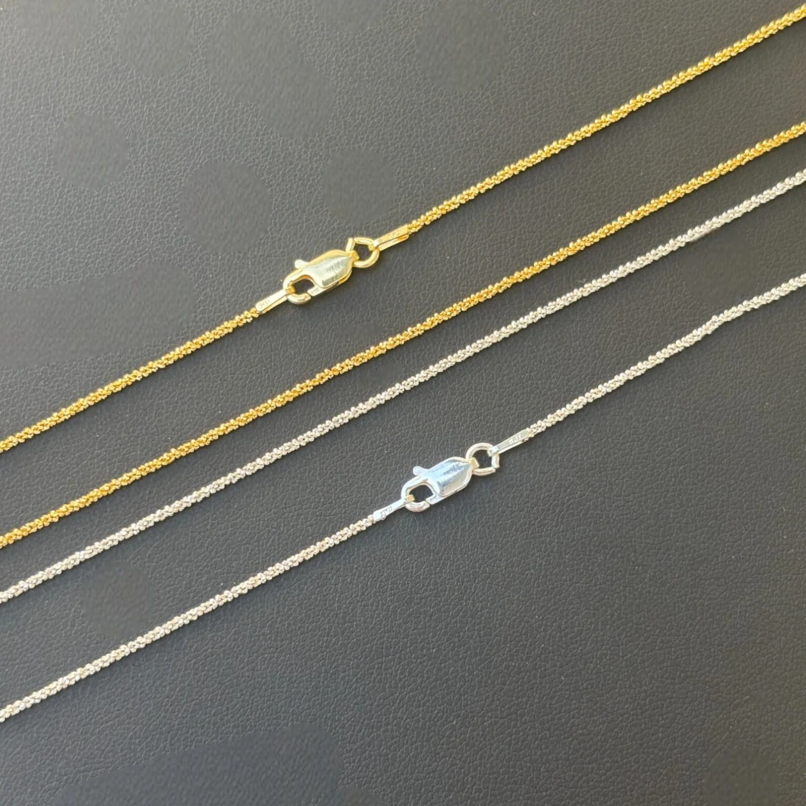 925 Sterling Silver 1mm Sparkle Rock Chain Necklace - Image 4