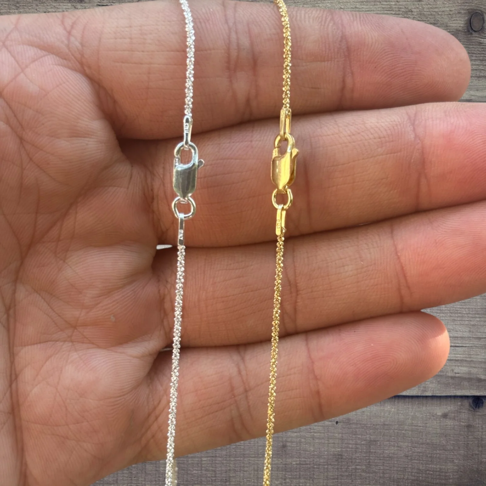 925 Sterling Silver 1mm Sparkle Rock Chain Necklace - Image 7
