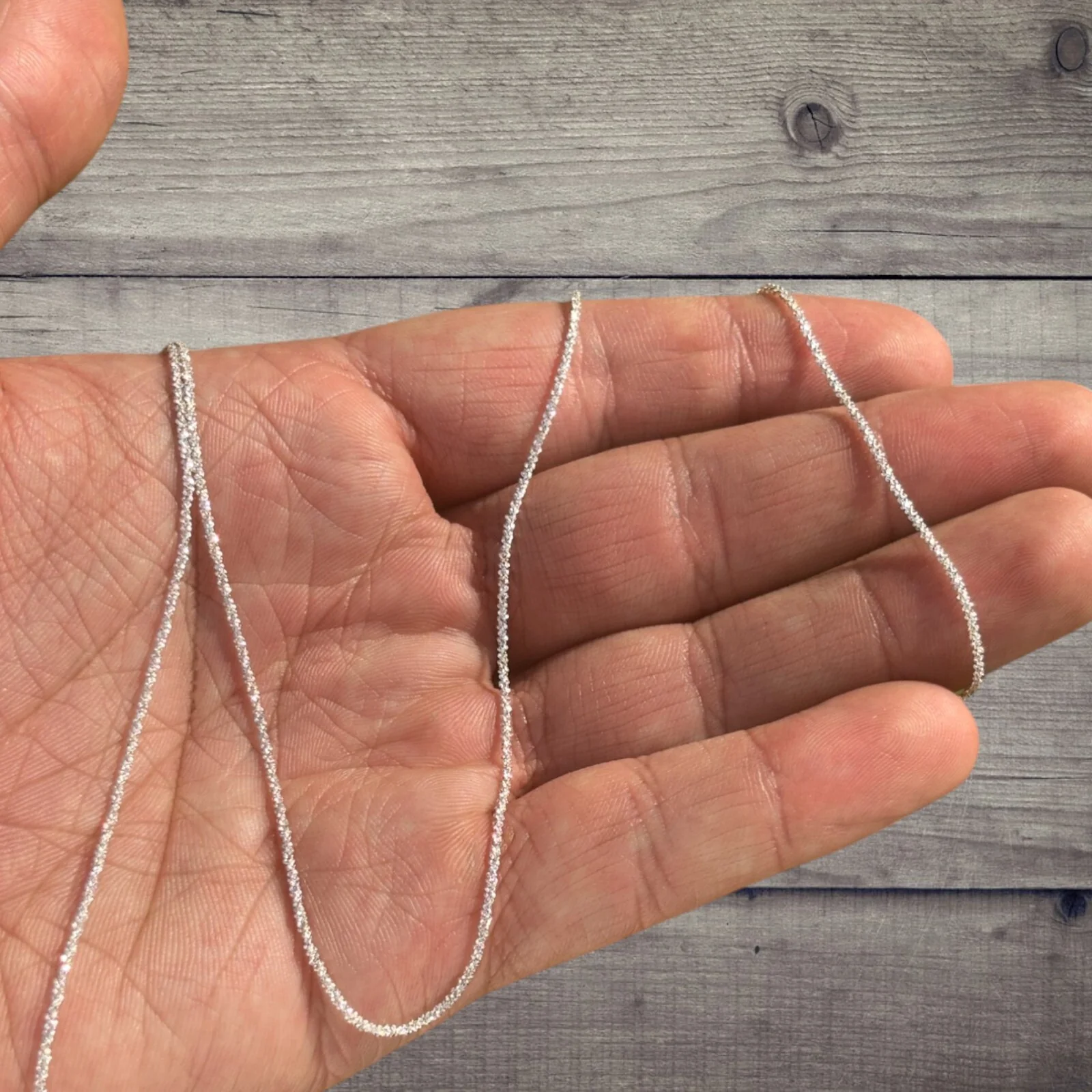 925 Sterling Silver 1mm Sparkle Rock Chain Necklace - Image 8