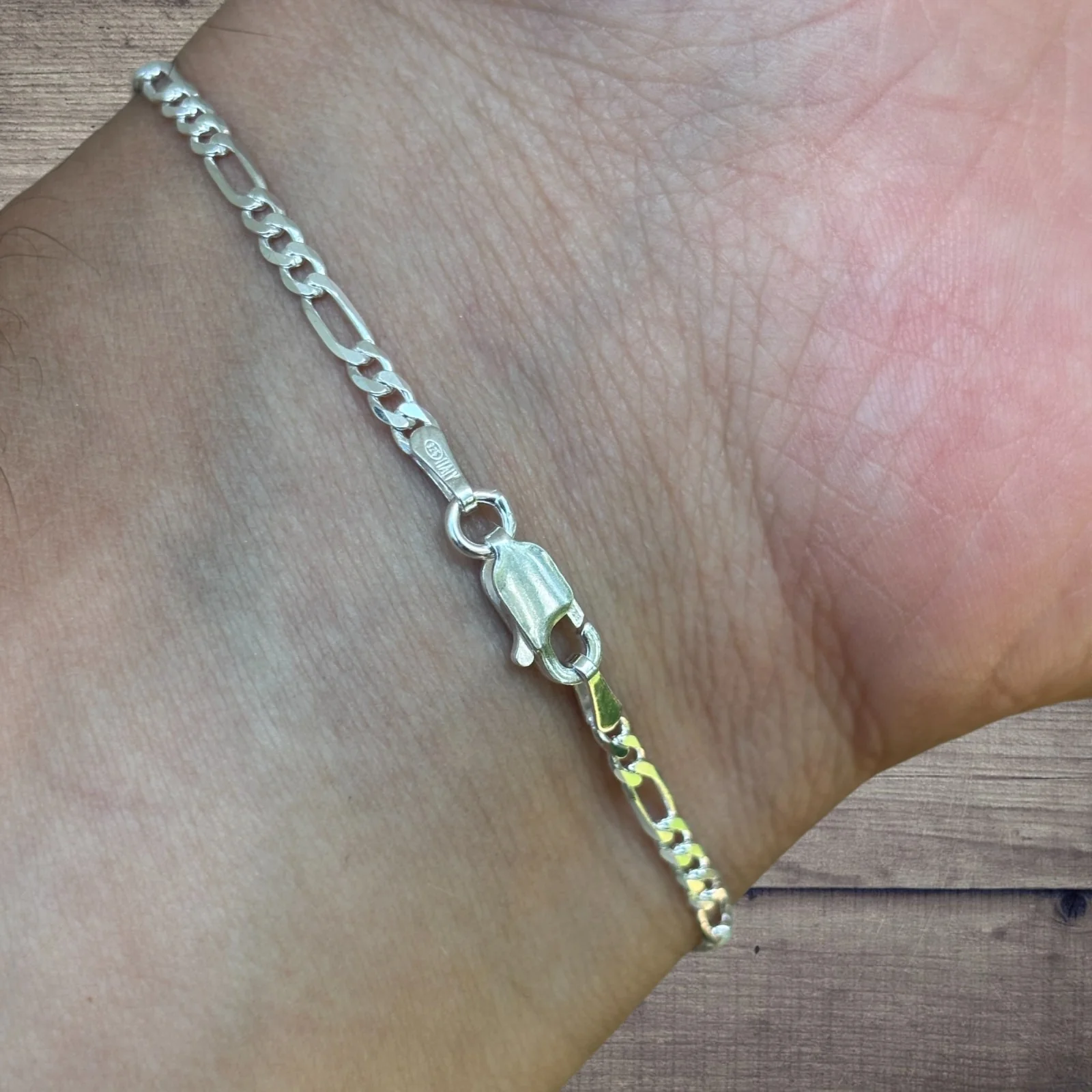 925 Sterling Silver 2.5mm Figaro Bracelet - Image 8