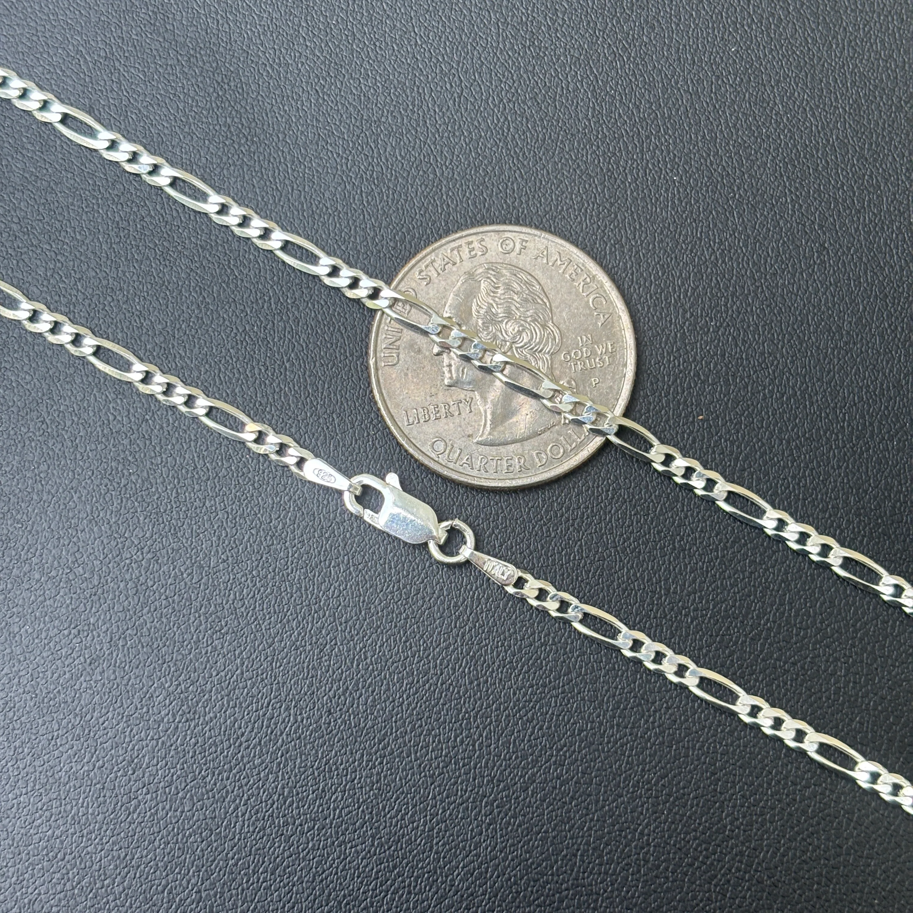 925 Sterling Silver 2.5mm Figaro Chain Necklace - Image 9