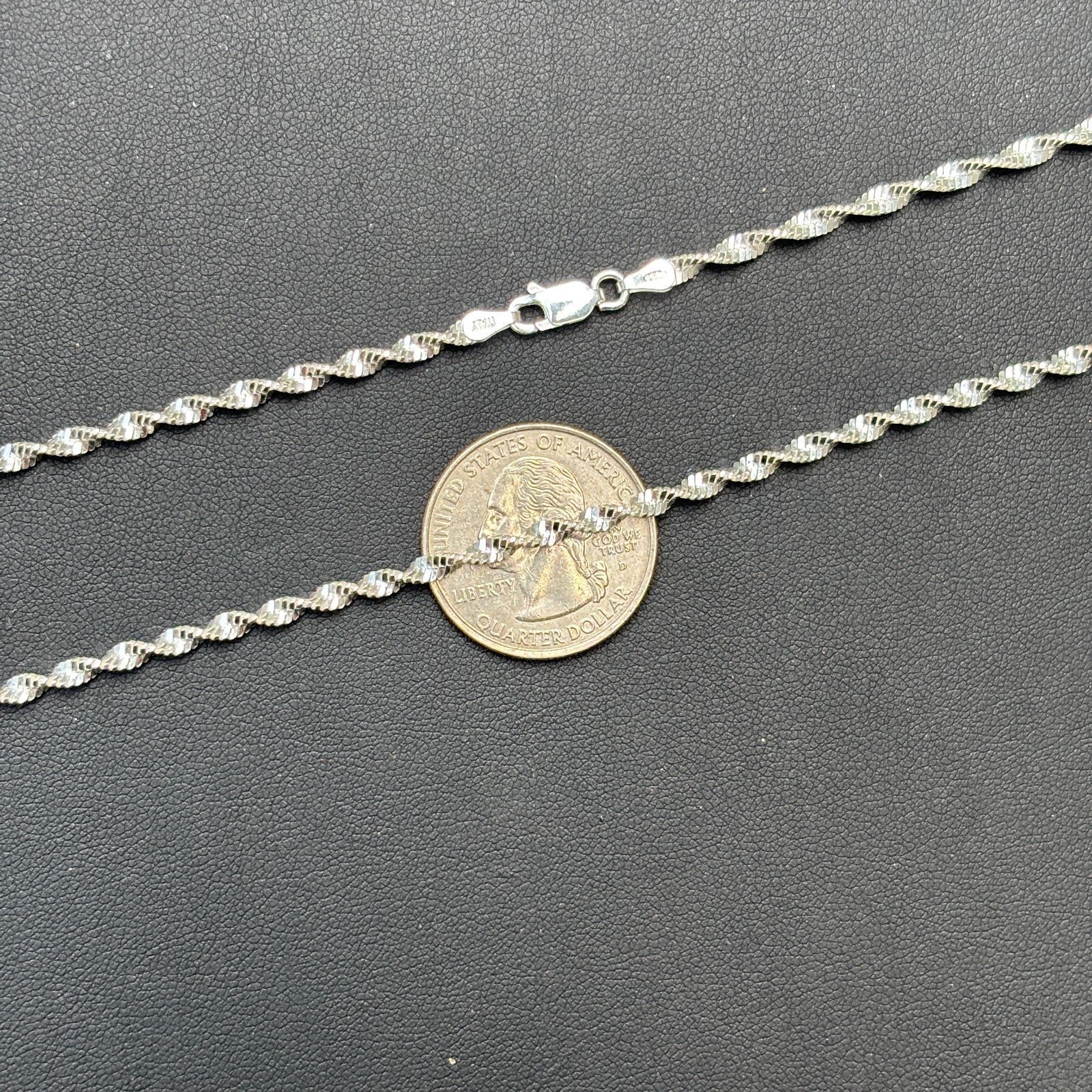 925 Sterling Silver 2.5mm Singapore Chain Necklace - Image 9