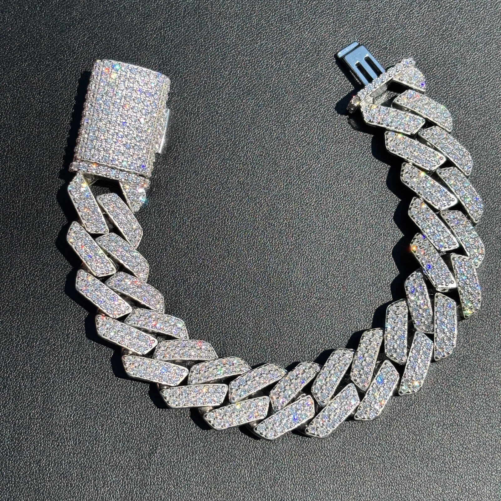 925 Sterling Silver 20mm Moissanite Cuban Prong Bracelet - Image 12