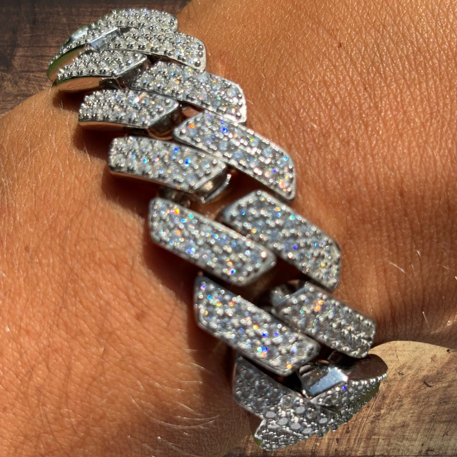 925 Sterling Silver 20mm Moissanite Cuban Prong Bracelet - Image 5