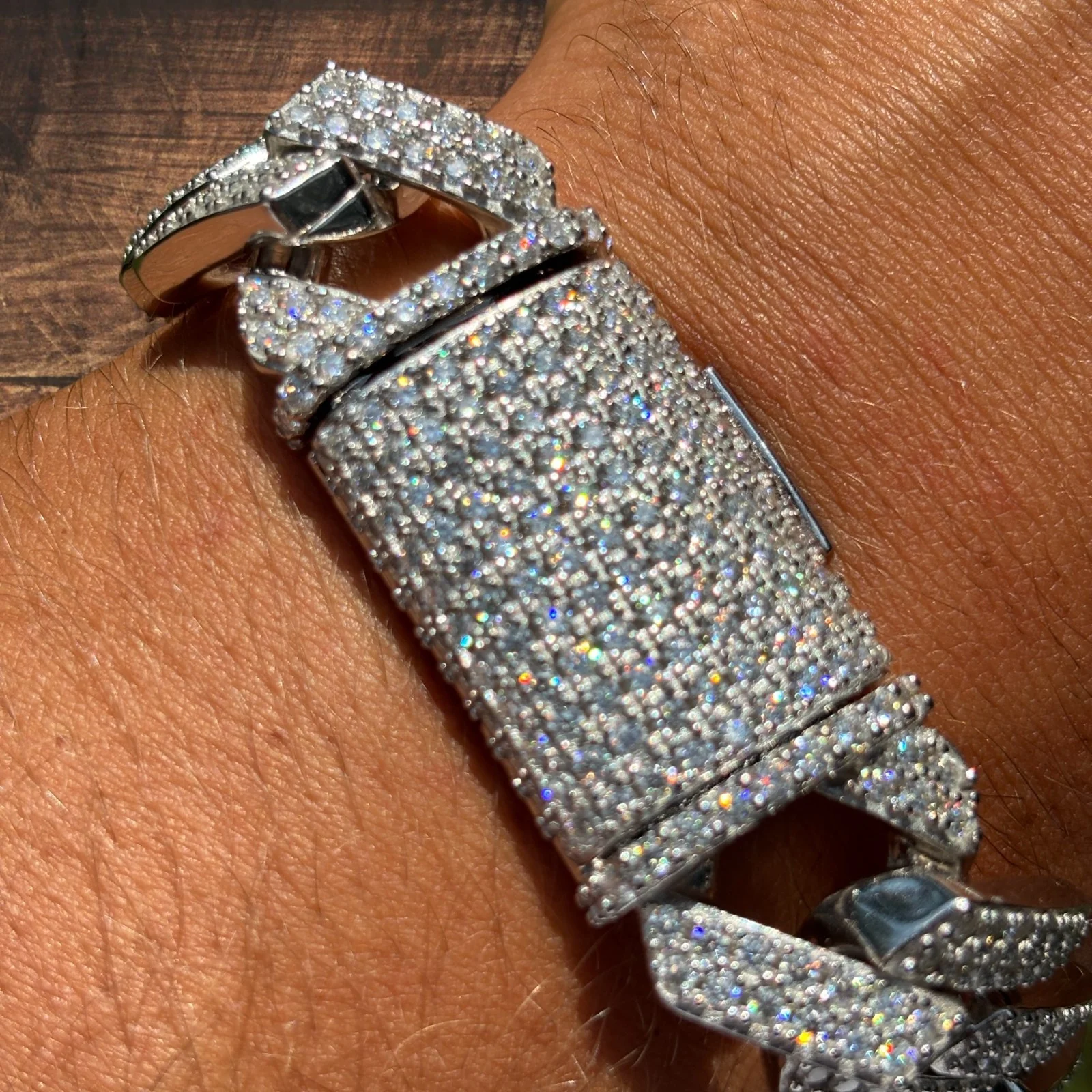 925 Sterling Silver 20mm Moissanite Cuban Prong Bracelet - Image 6