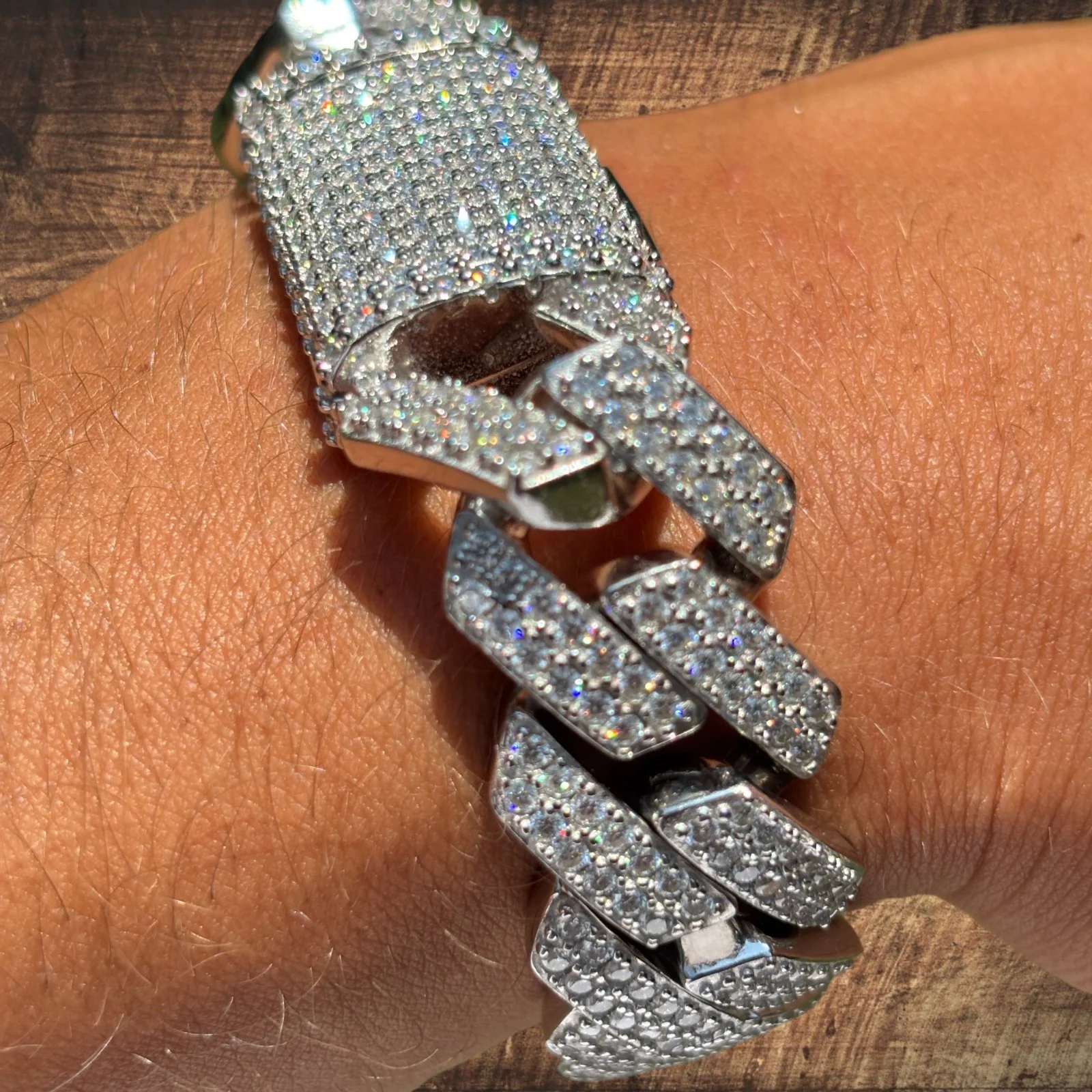 925 Sterling Silver 20mm Moissanite Cuban Prong Bracelet - Image 7
