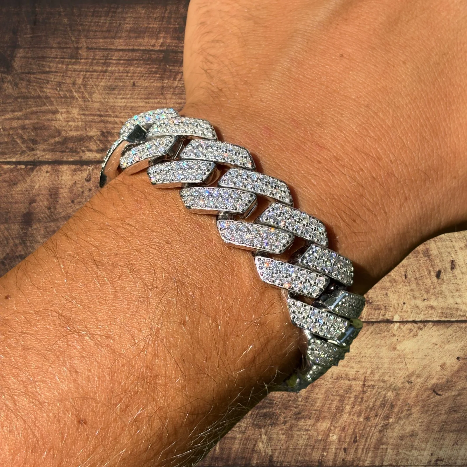 925 Sterling Silver 20mm Moissanite Cuban Prong Bracelet - Image 8