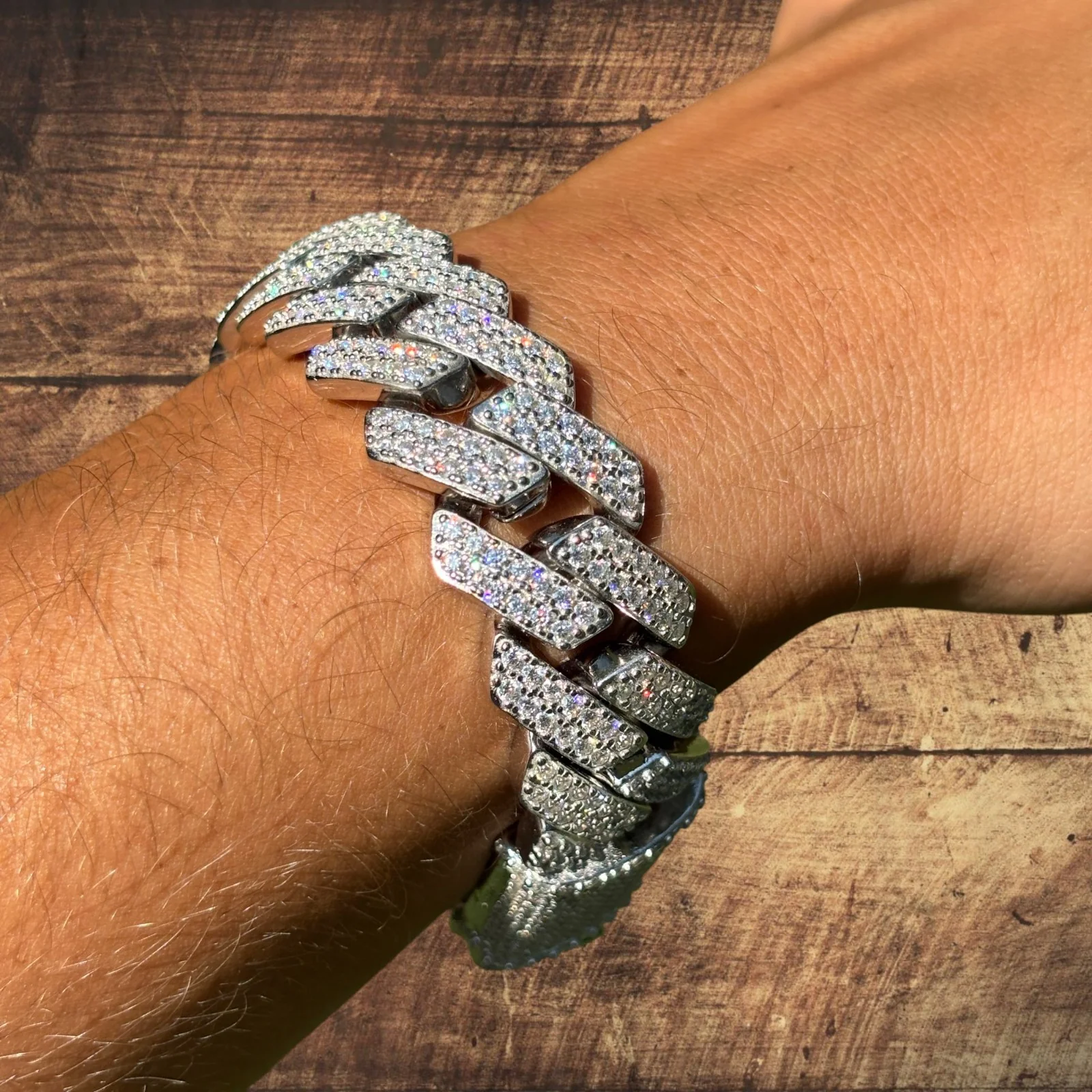 925 Sterling Silver 20mm Moissanite Cuban Prong Bracelet - Image 9