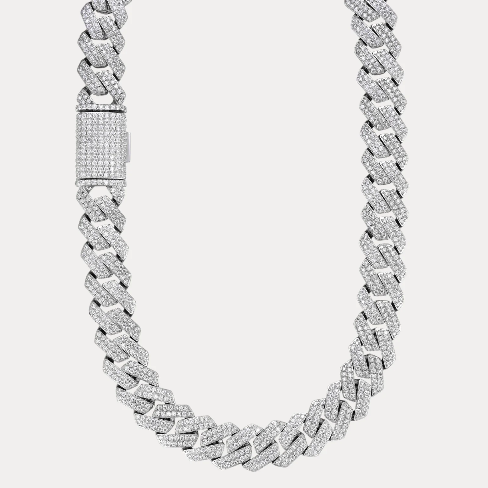 925 Sterling Silver 20mm Moissanite Miami Cuban Prong Chain Necklace