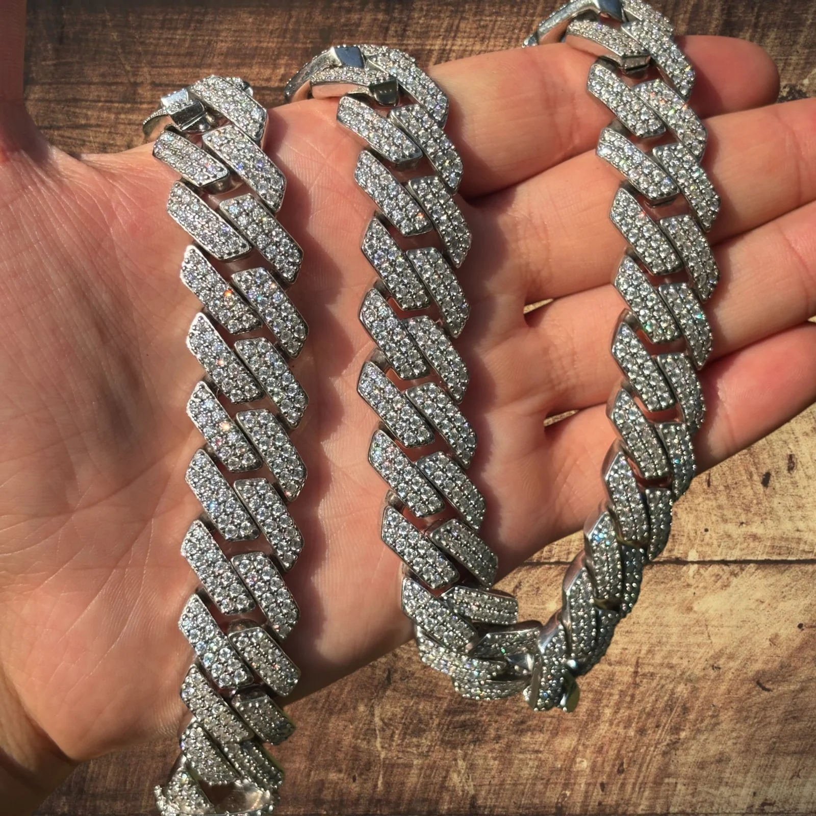 925 Sterling Silver 20mm Moissanite Miami Cuban Prong Chain Necklace - Image 12