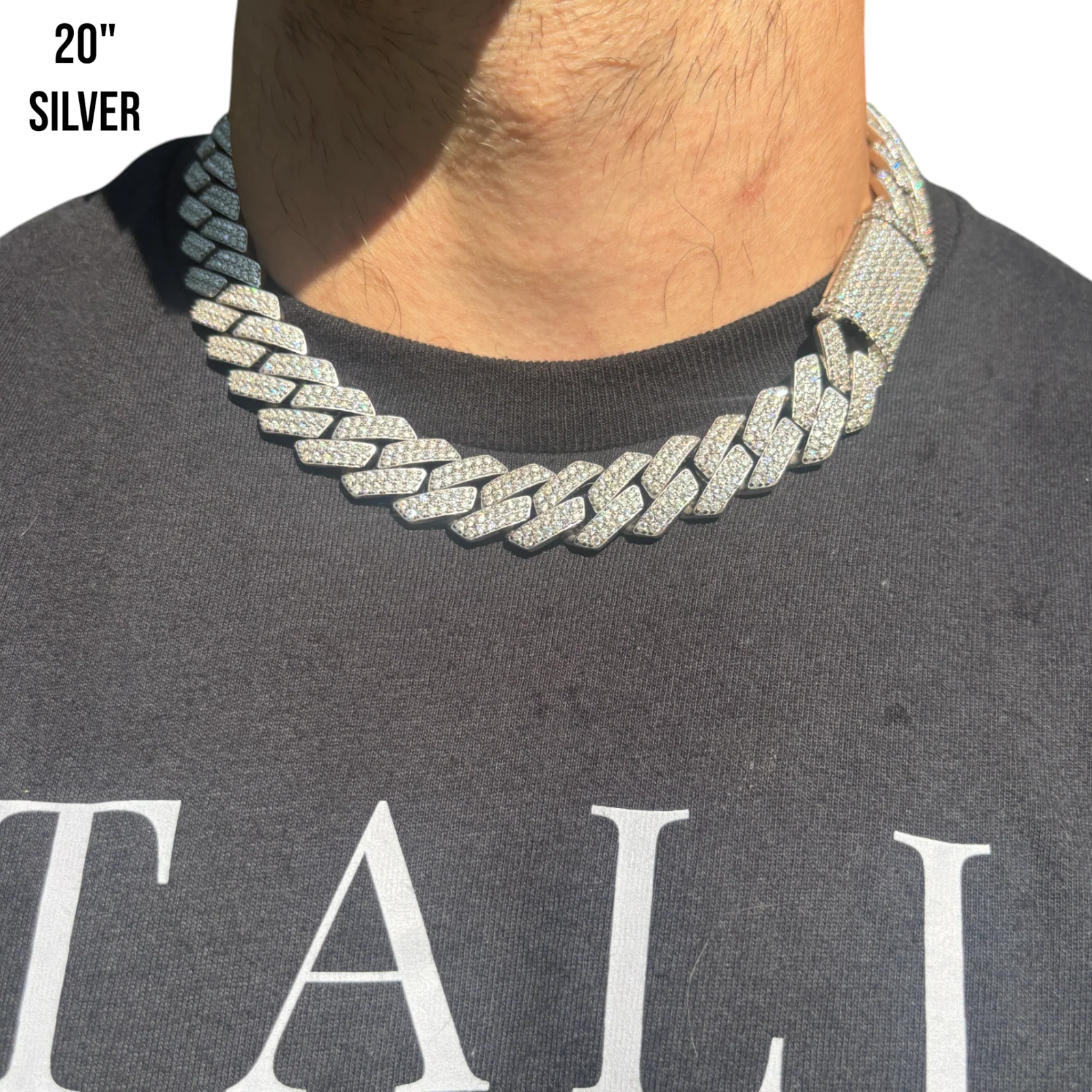 925 Sterling Silver 20mm Moissanite Miami Cuban Prong Chain Necklace - Image 15