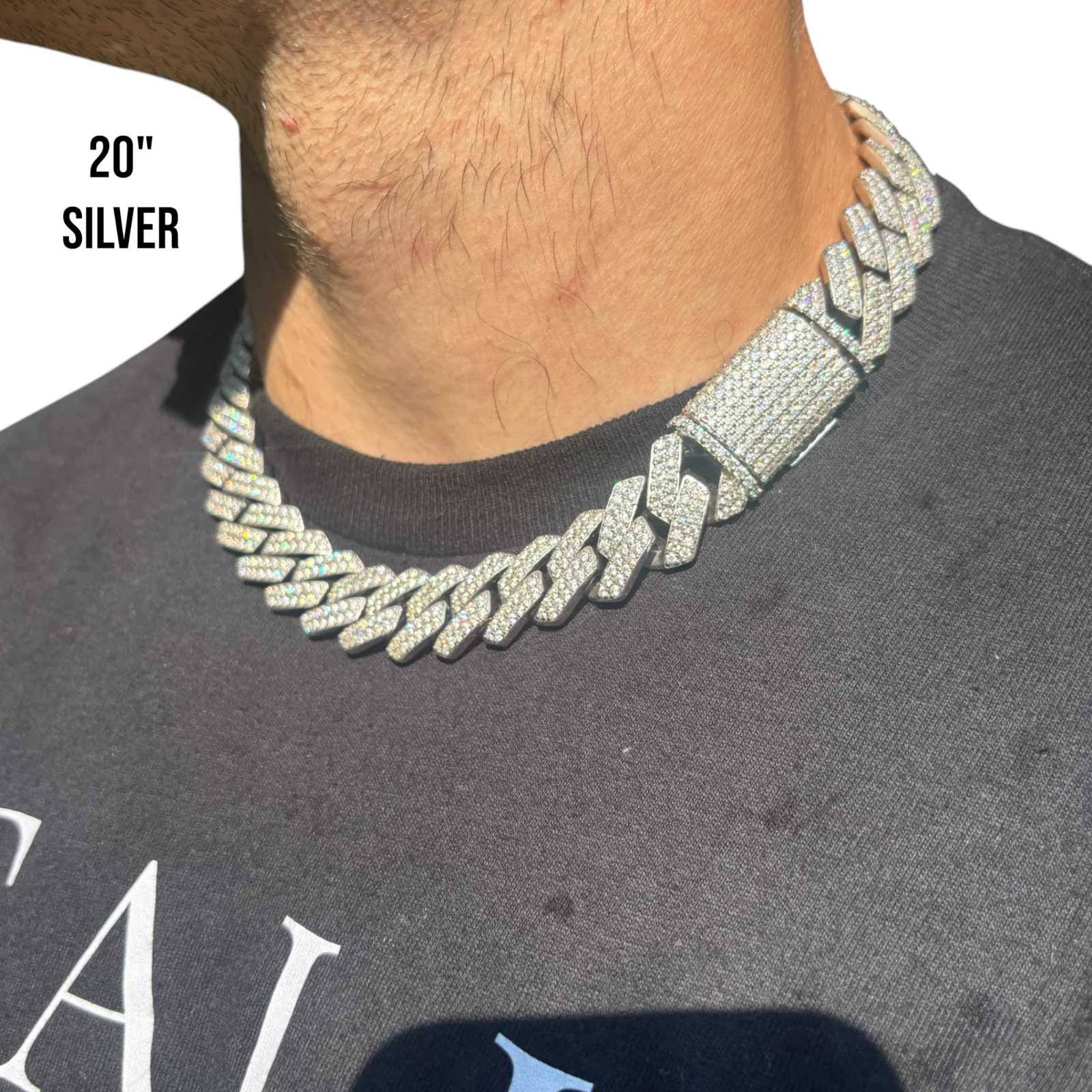925 Sterling Silver 20mm Moissanite Miami Cuban Prong Chain Necklace - Image 16