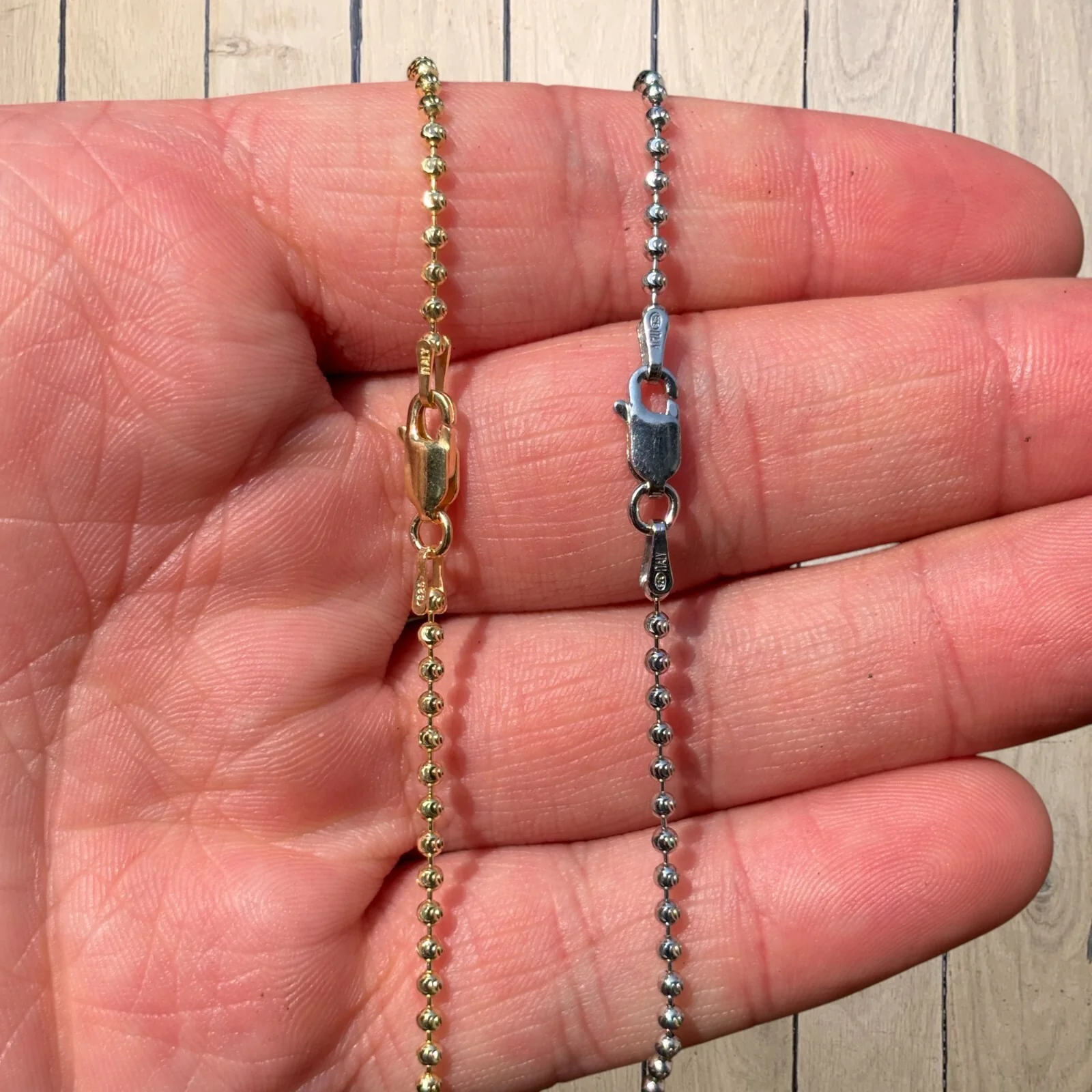 925 Sterling Silver 2mm Bead Chain Necklace - Image 7