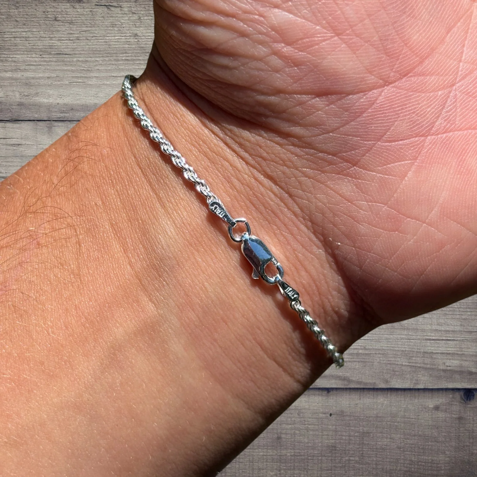 925 Sterling Silver 2mm Diamond Cut Rope Bracelet - Image 10