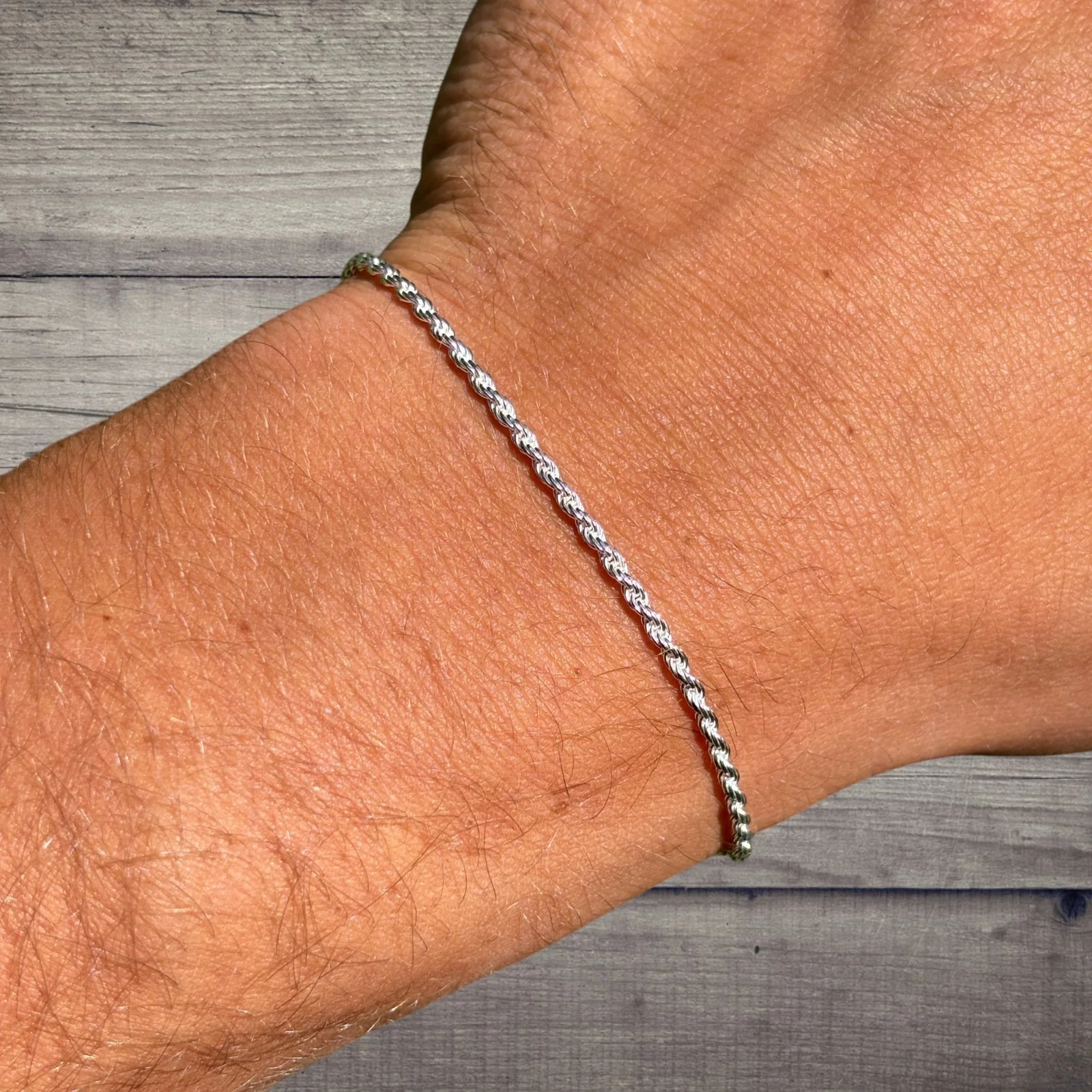 925 Sterling Silver 2mm Diamond Cut Rope Bracelet - Image 6