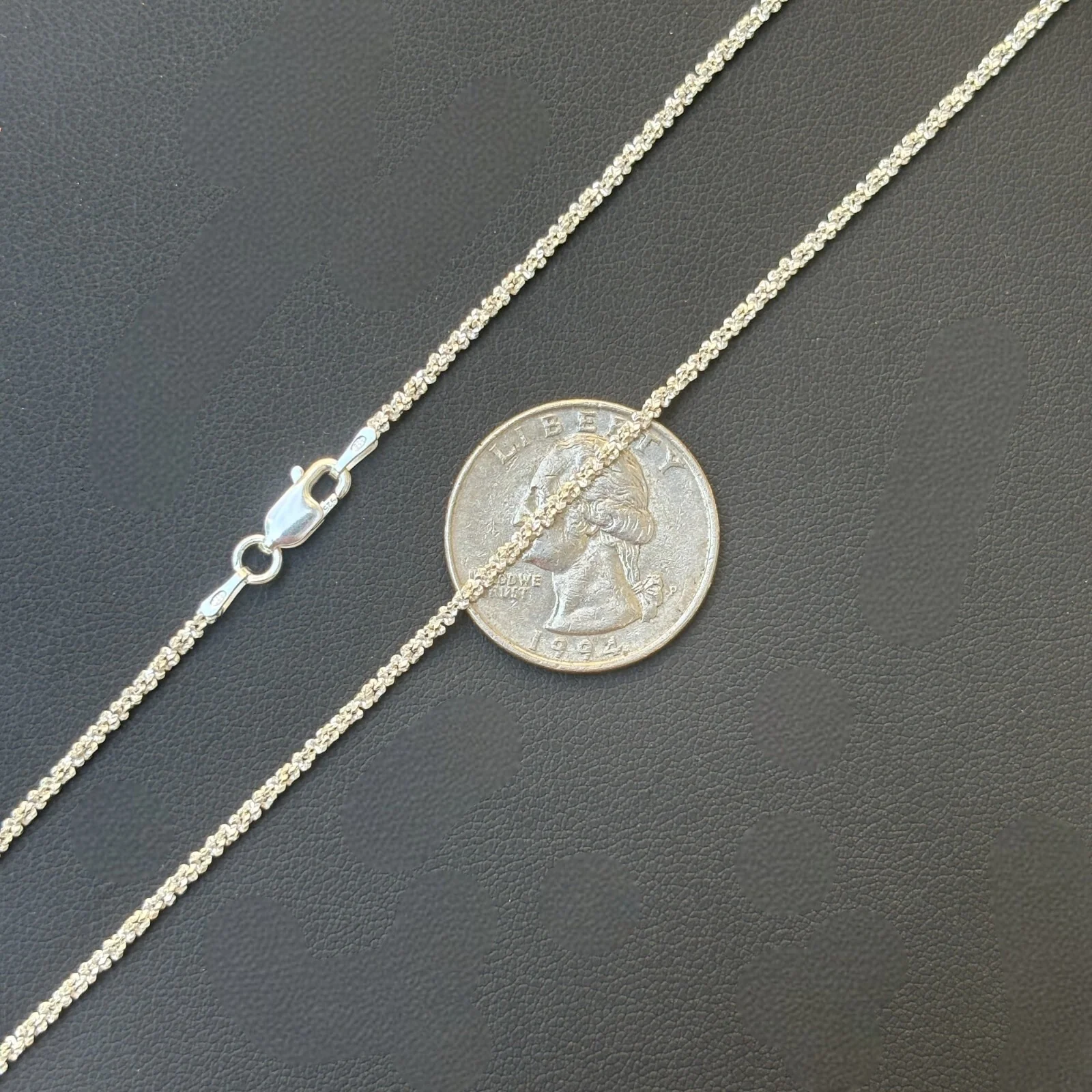925 Sterling Silver 2mm Sparkle Rock Chain Necklace - Image 11