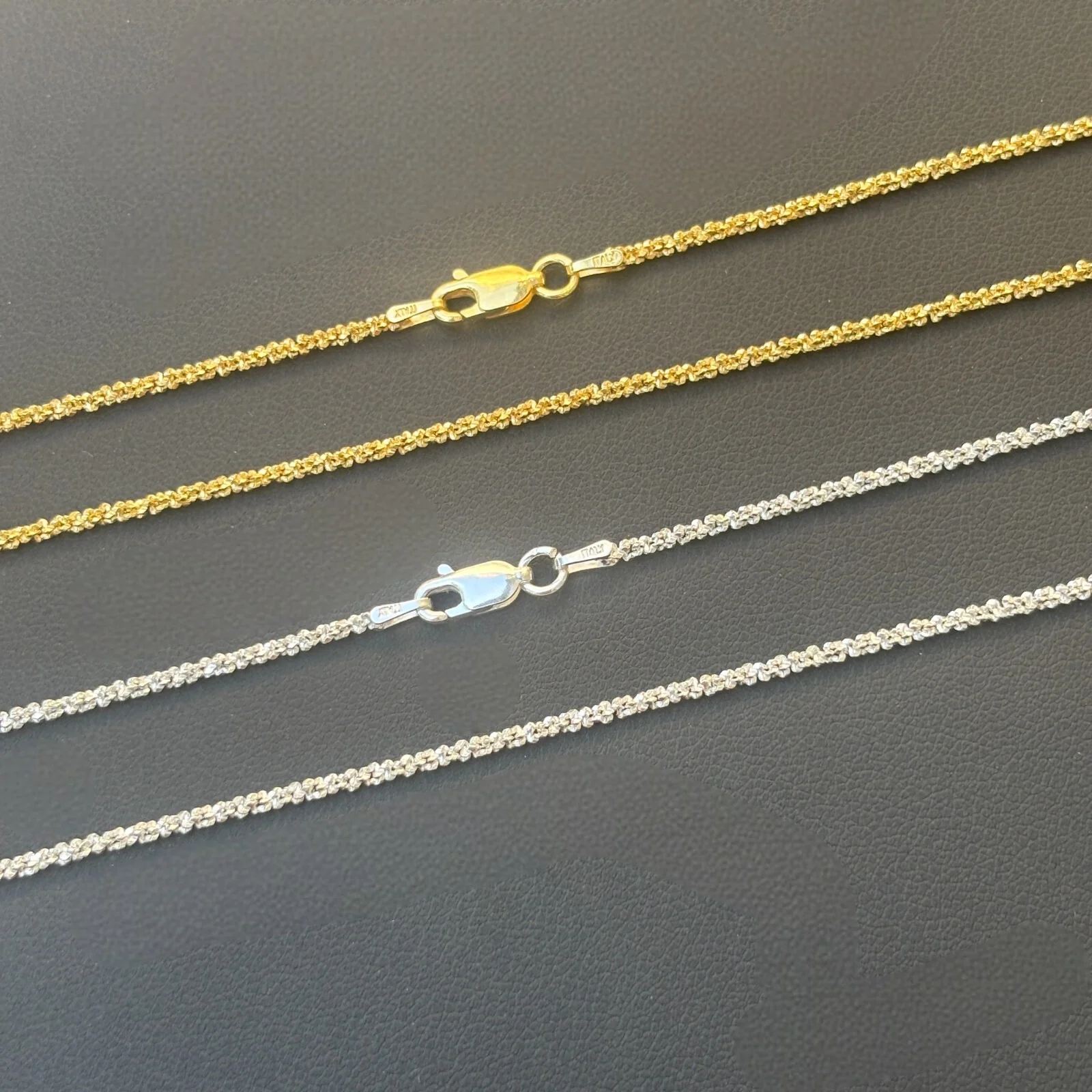 925 Sterling Silver 2mm Sparkle Rock Chain Necklace - Image 12