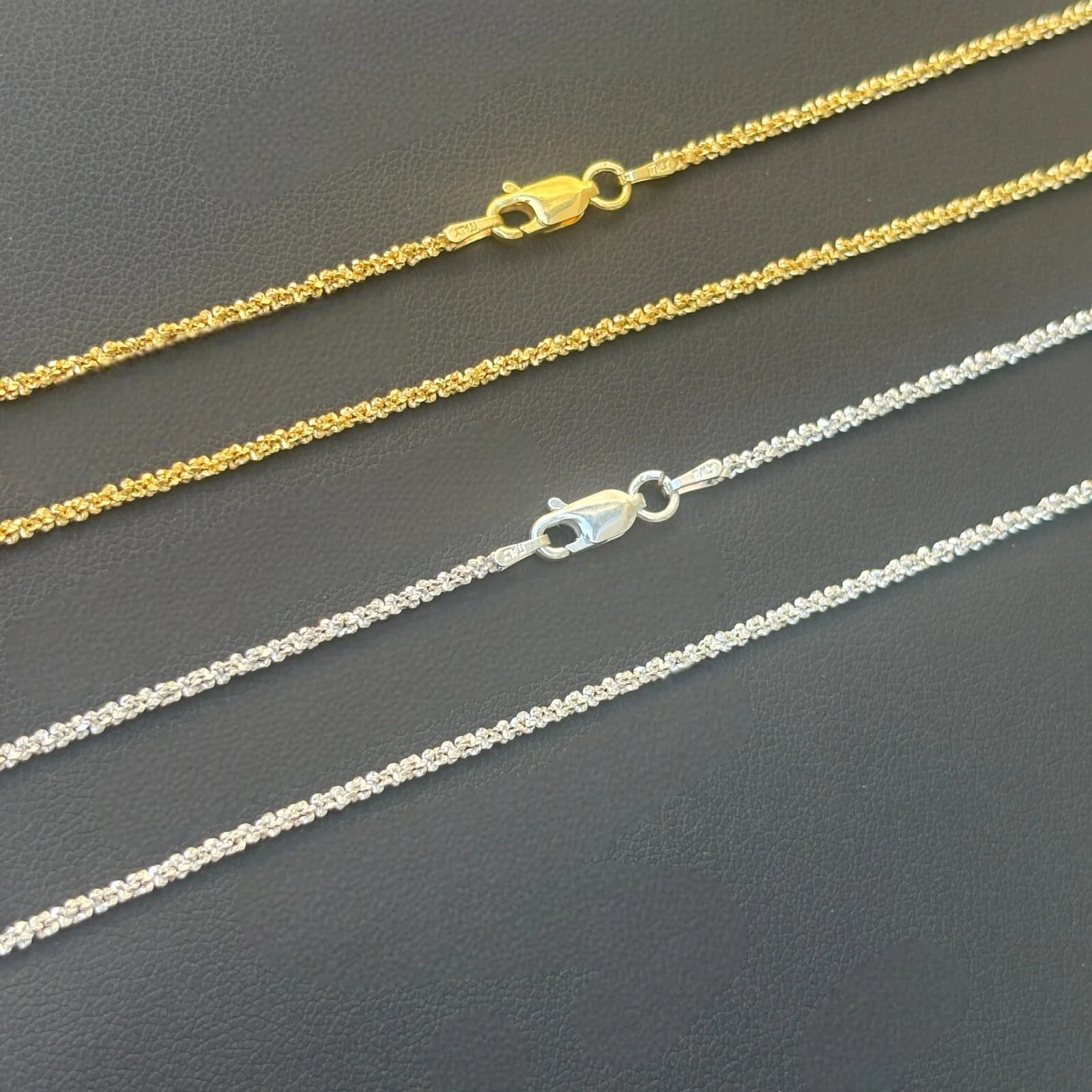 925 Sterling Silver 2mm Sparkle Rock Chain Necklace - Image 4