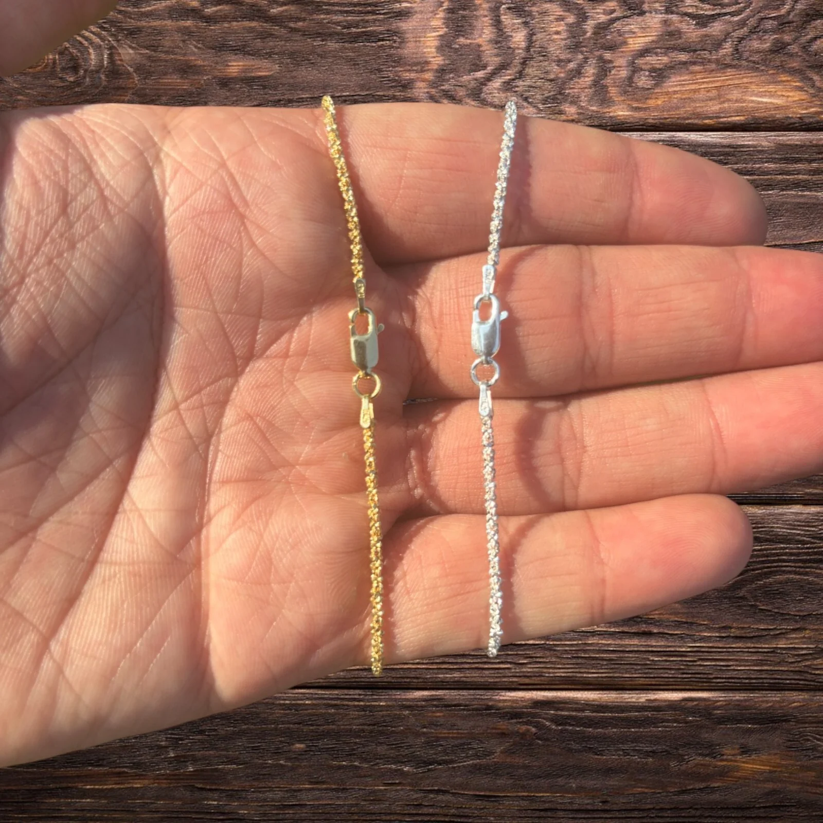 925 Sterling Silver 2mm Sparkle Rock Chain Necklace - Image 6