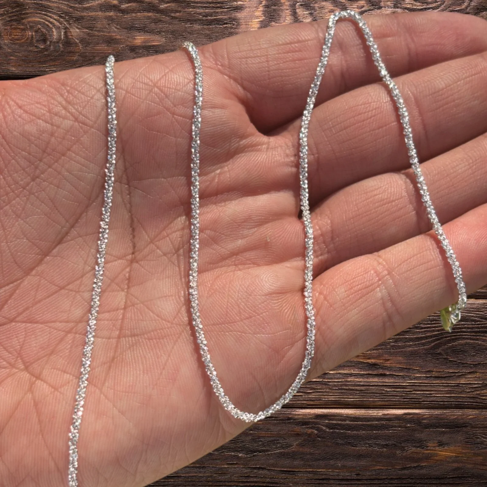 925 Sterling Silver 2mm Sparkle Rock Chain Necklace - Image 7