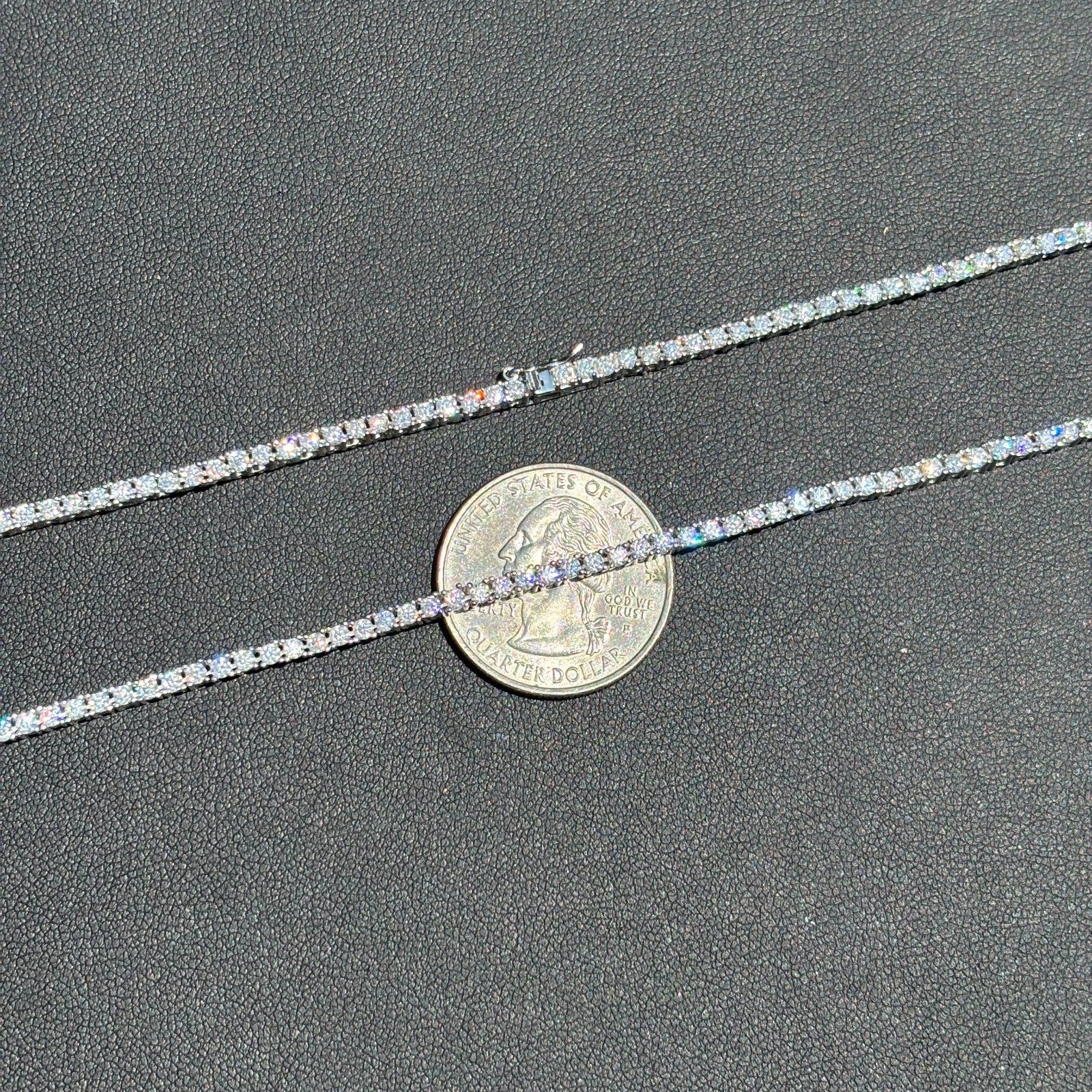 925 Sterling Silver 2mm Tennis Chain Necklace - CZ Or Moissanite - Image 9