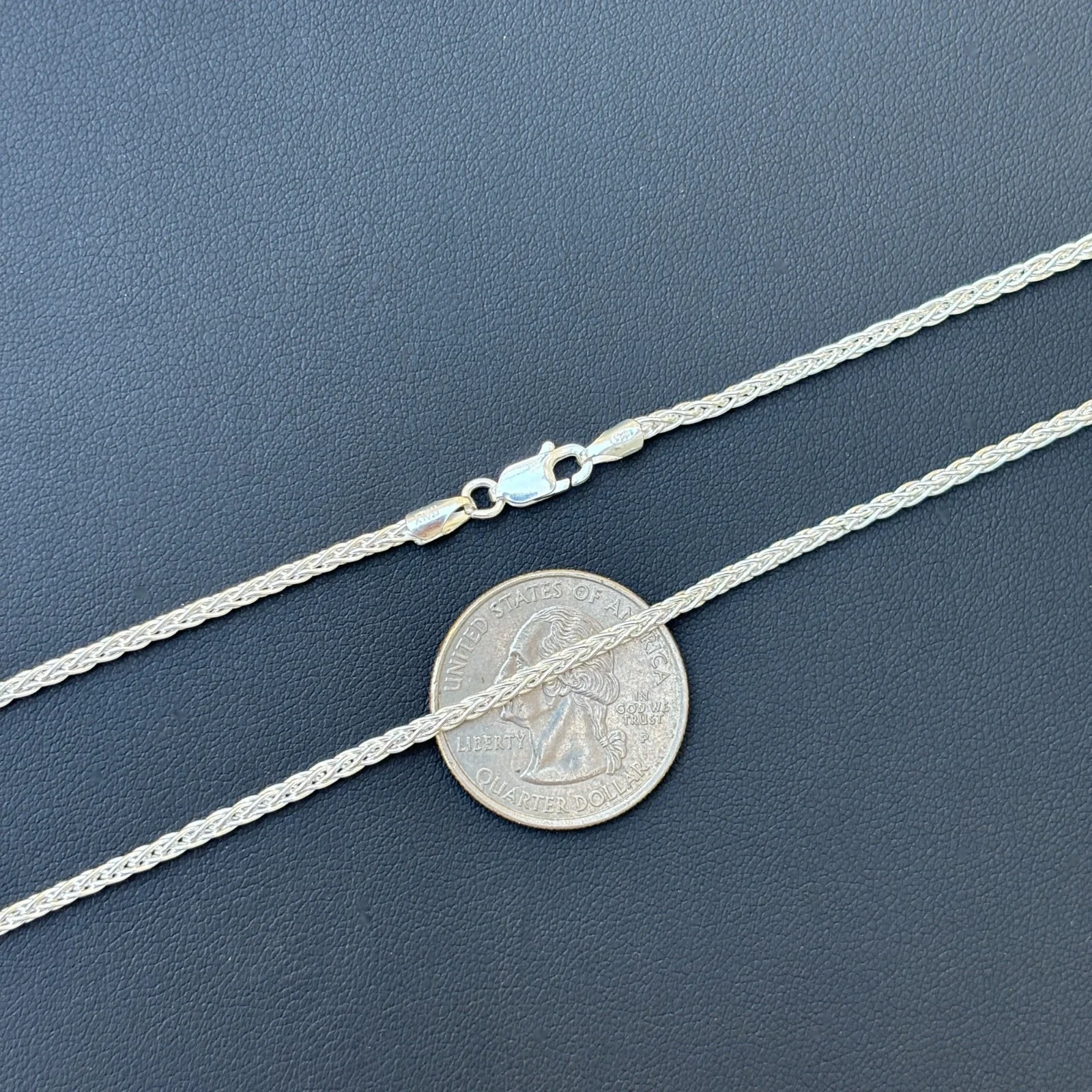 925 Sterling Silver 2mm Wheat Chain Necklace - Image 12
