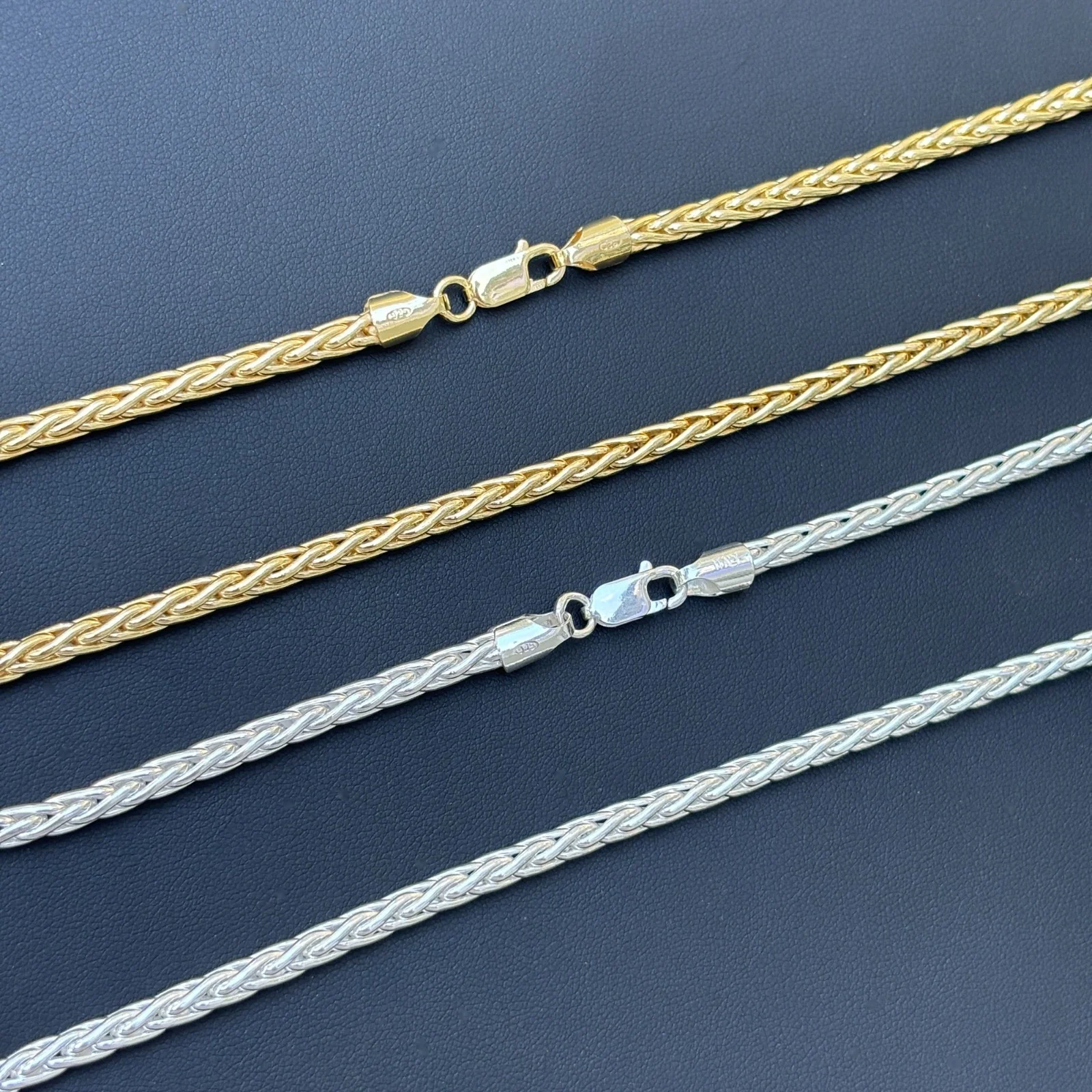 925 Sterling Silver 2mm Wheat Chain Necklace - Image 3