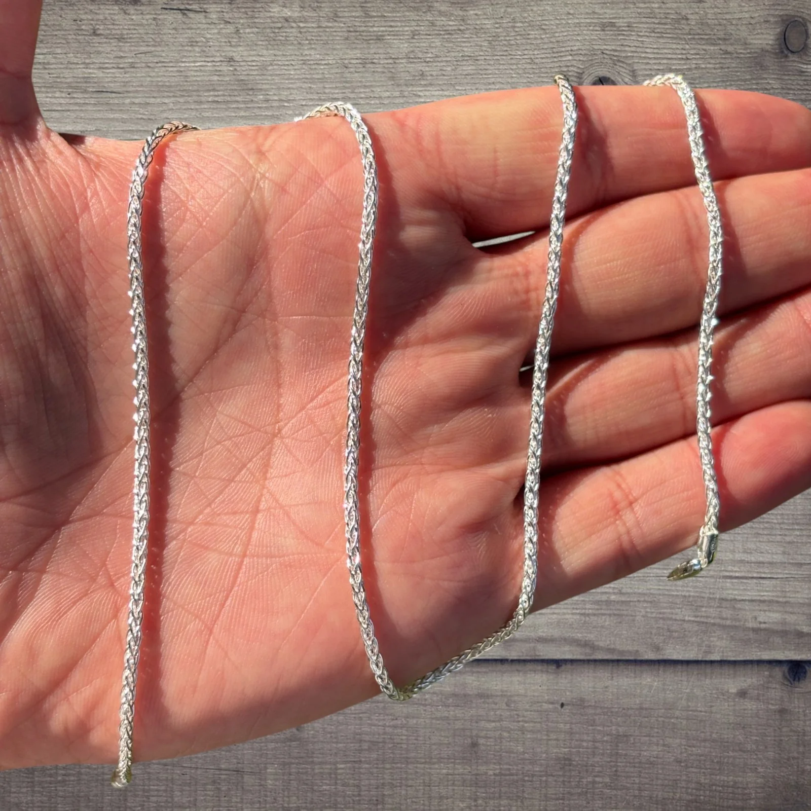 925 Sterling Silver 2mm Wheat Chain Necklace - Image 5