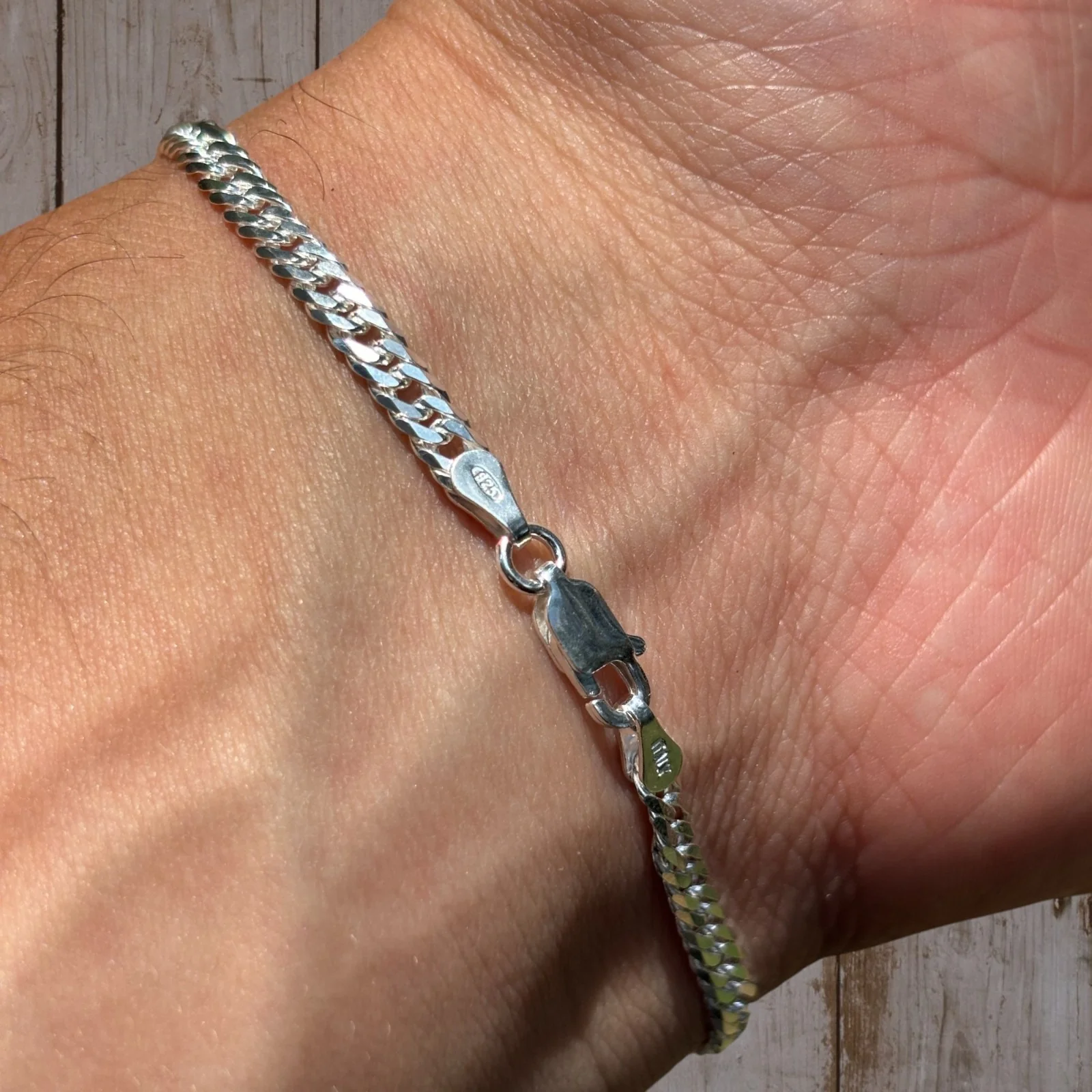 925 Sterling Silver 3.5mm Double Curb Bracelet - Image 10