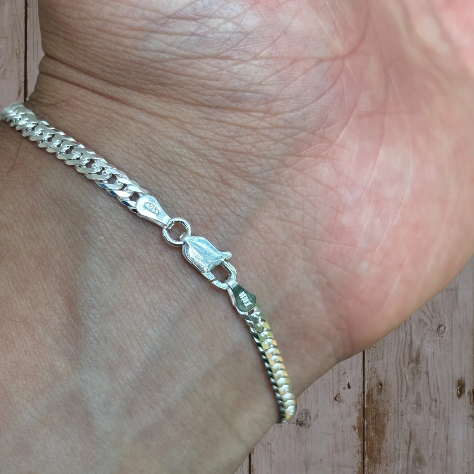 925 Sterling Silver 3.5mm Double Curb Bracelet - Image 14
